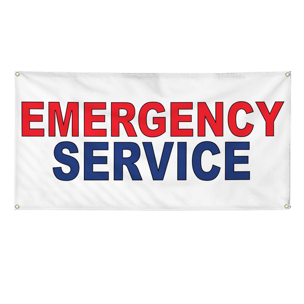 Emergency Service Vinyl Banner - Red & Blue Weatherproof Yard Signs (48x96 Inches) with 8 Grommets - Ideal for Healthcare, Industrial & Outdoor Use