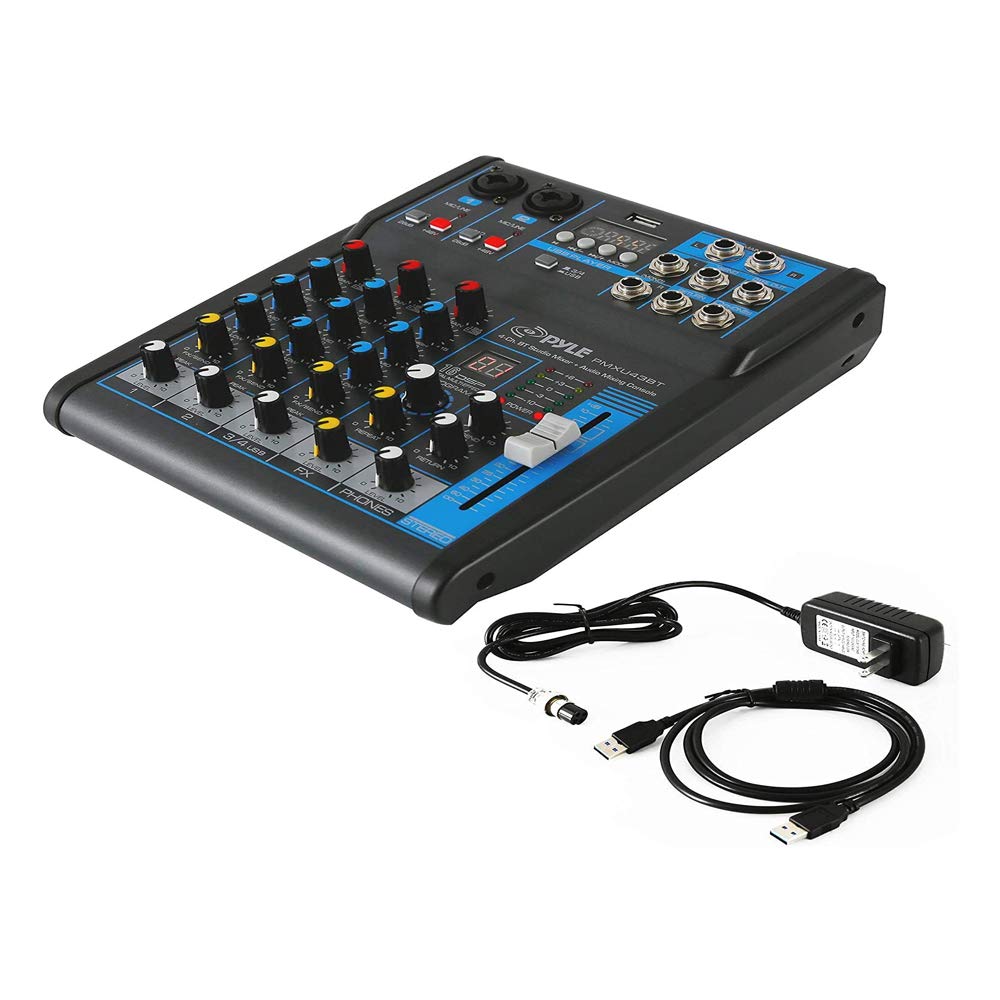 Pyle Professional 4-Channel Audio Mixer Sound Board with USB, Bluetooth, MP3 Input, 48V Phantom Power & 16-Bit DSP Processor - Ideal for DJ Studio, Live Streaming & Music Production - PMXU43BT.5
