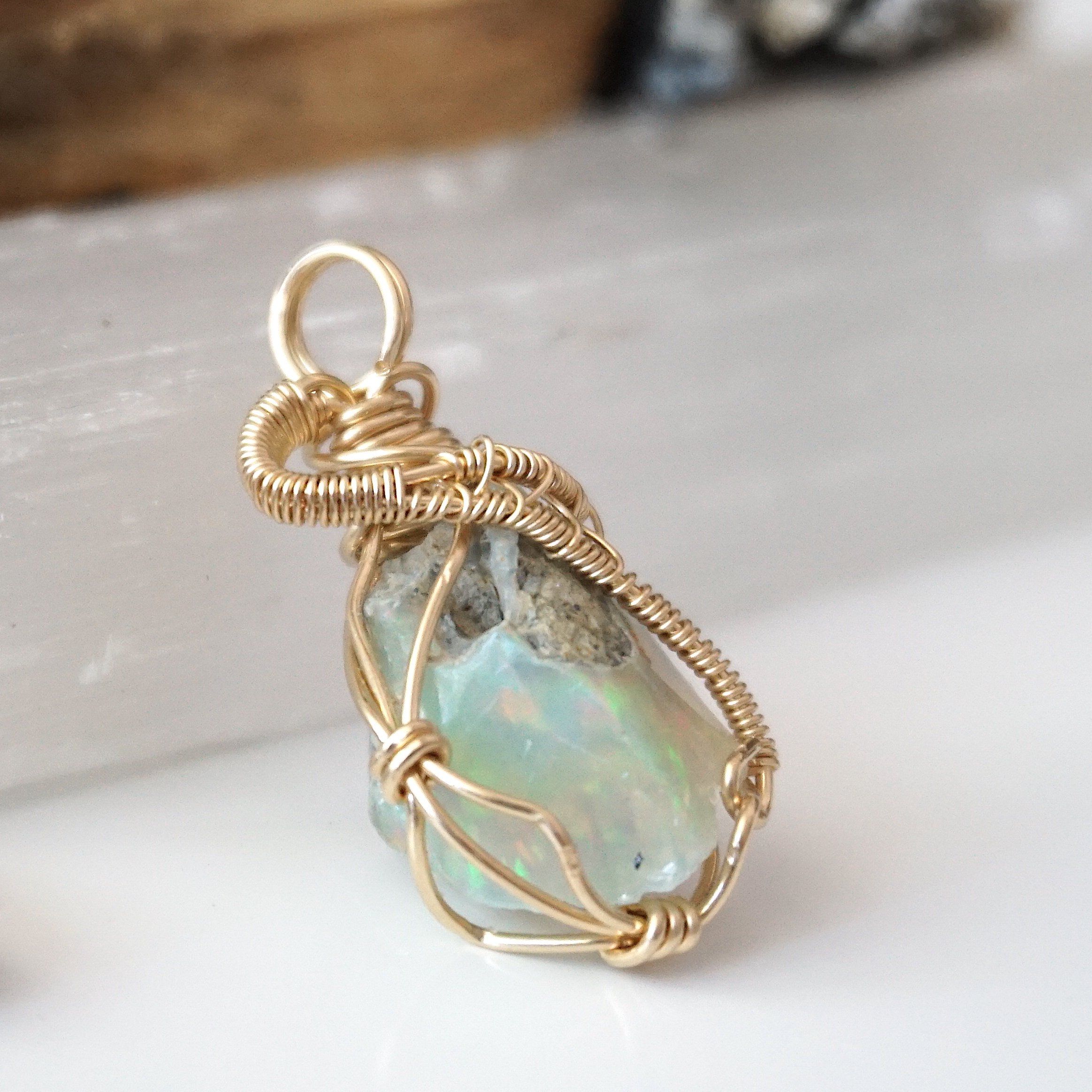 Fire Opal Necklace - 14k Gold Filled Pendant Jewelry for Women, Gift for Her, Birthday, Anniversary, Valentine's Day