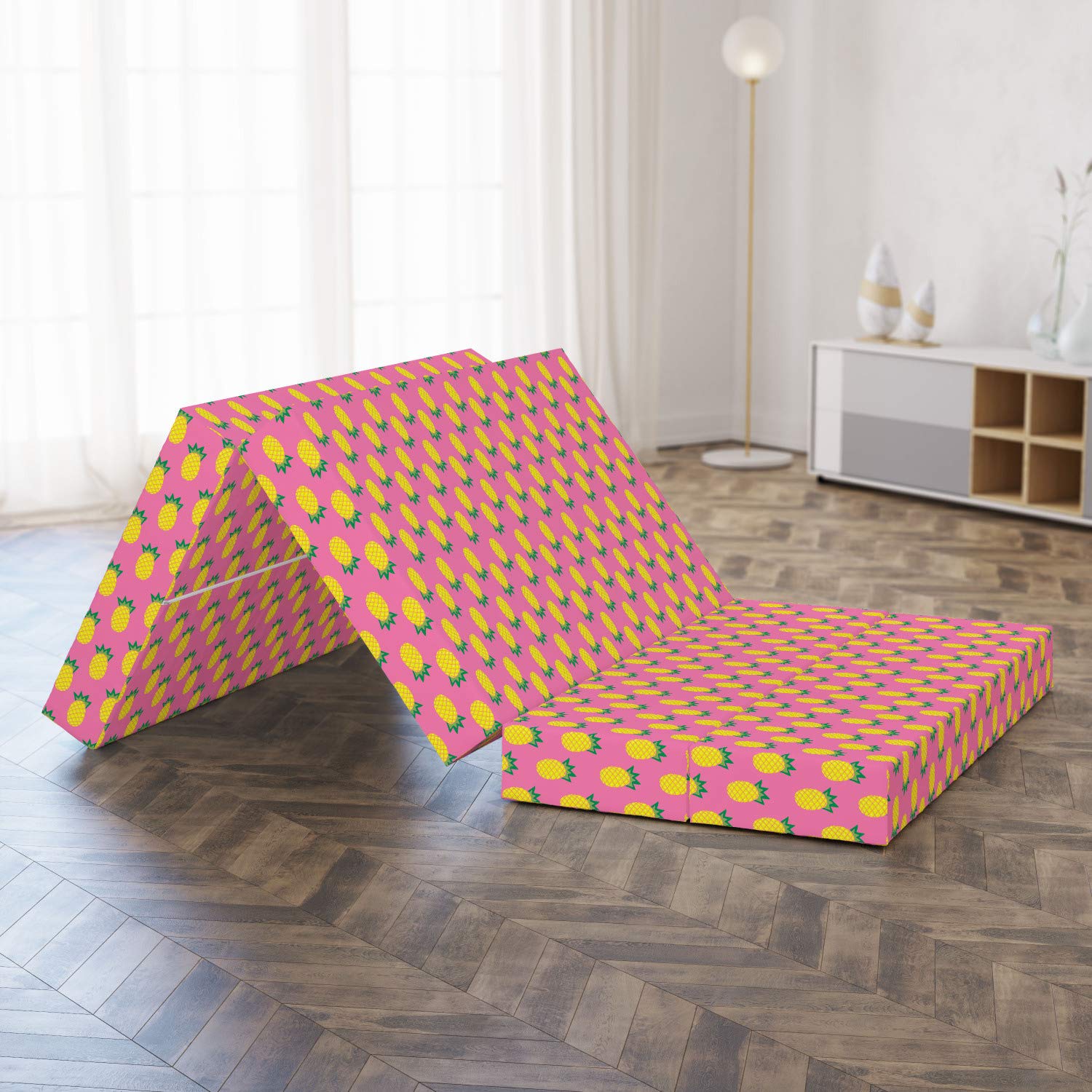 Ambesonne Pineapple Print Foldable Mattress - Doodle Exotic Fruit Design, 78.7