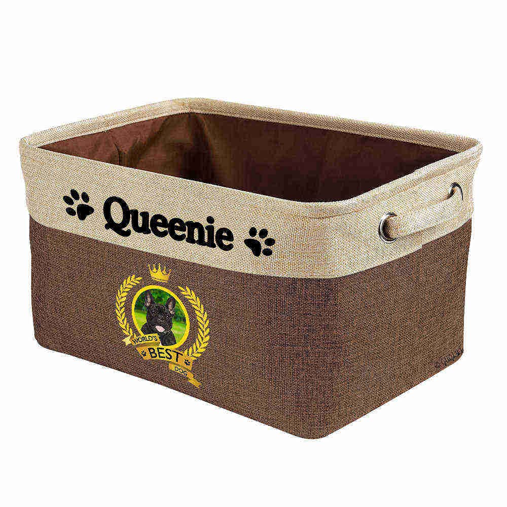 Custom Name Collapsible Dog Toy Storage Basket - Foldable Pet Organizer Bin with Handles for Dog & Cat Toys - Perfect for Bedroom, Closet & Home Organization (Brown)