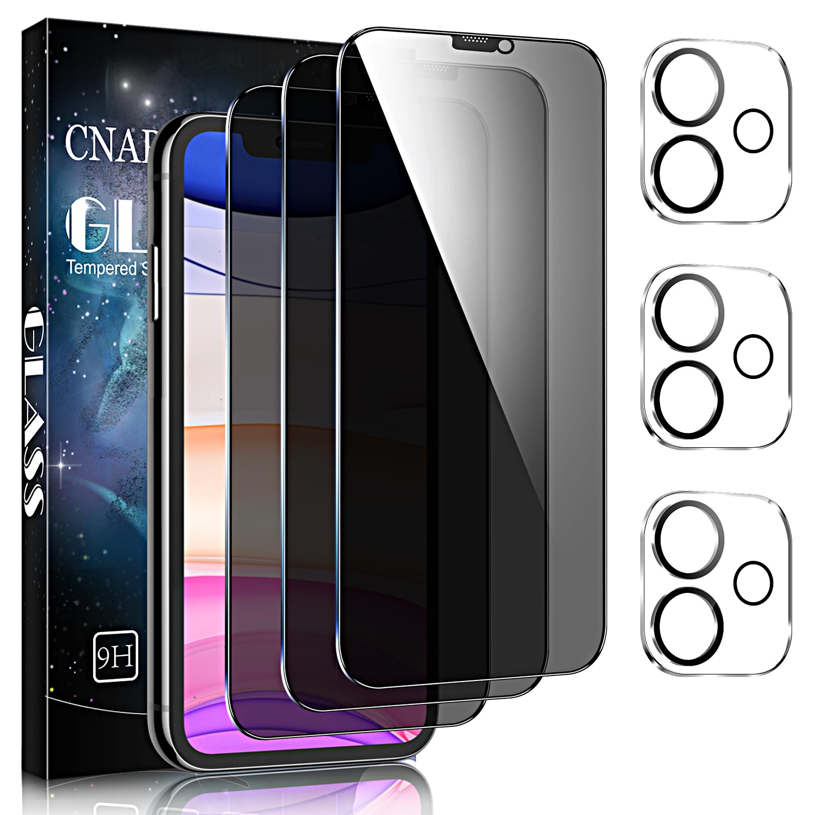 3+3 Pack iPhone 11 Privacy Screen Protector & Camera Lens Protector - Anti-Spy Tempered Glass, 9H Hardness, Bubble-Free, Case Friendly - Perfect for Office, Travel and Daily Privacy Protection