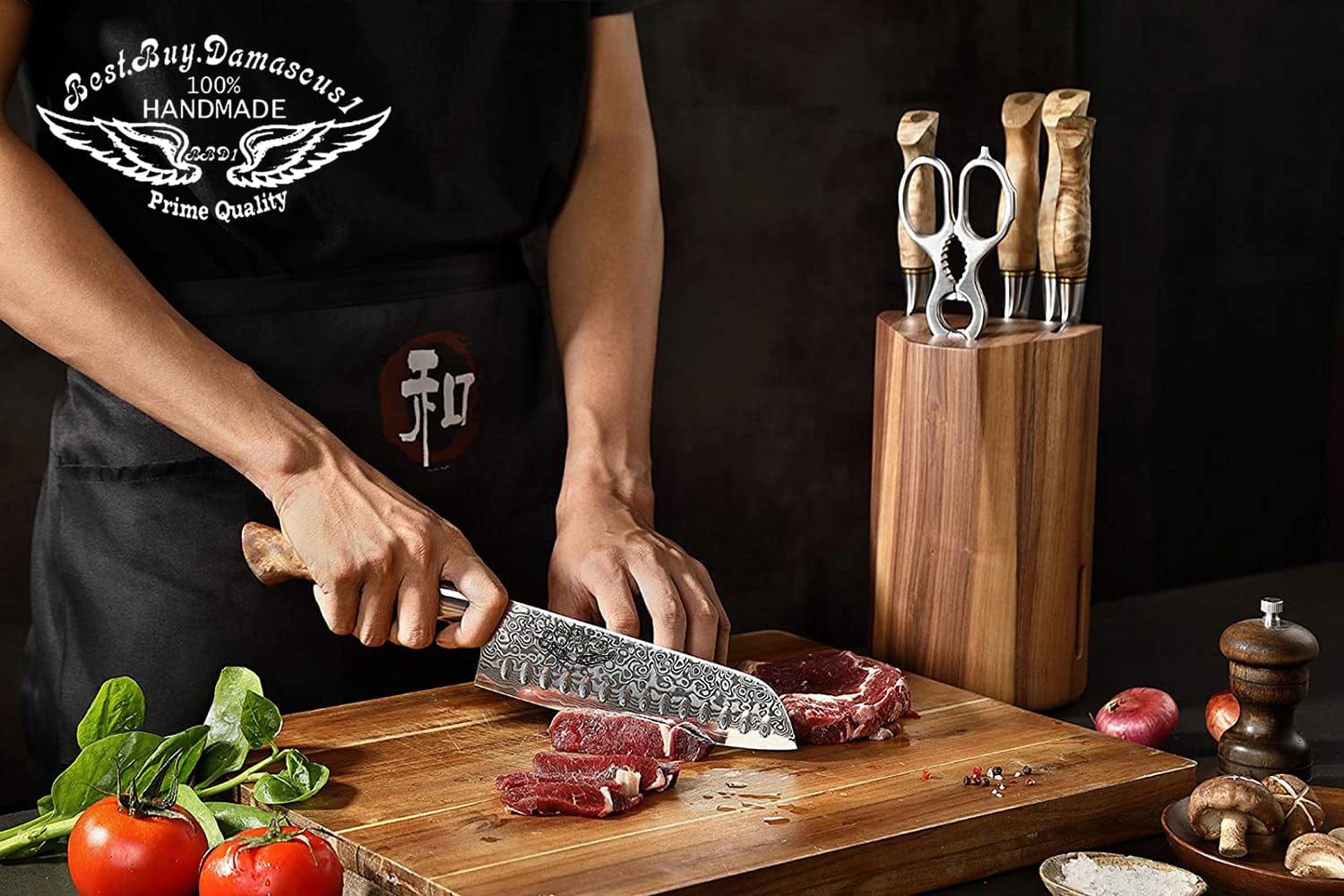 Premium Damascus High Carbon Steel 7-Piece Kitchen Knife Set - Professional Chef Knives for Cooking, Slicing, Dicing - Perfect for Home Chefs & Culinary Enthusiasts