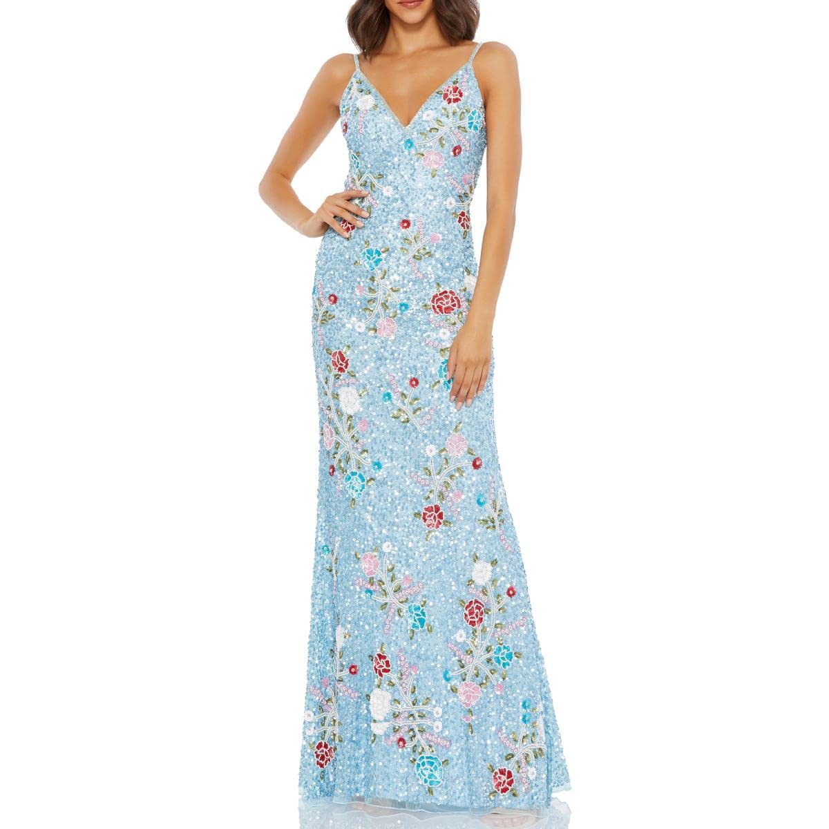 Mac Duggal Women's Sequined Floral Evening Gown - Elegant Formal Dress for Prom, Wedding & Black Tie Events
