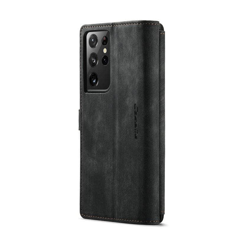 Premium Leather Wallet Case for Samsung Galaxy S22 with Zipper Closure - Perfect for Daily Use, Travel & Business (Black)