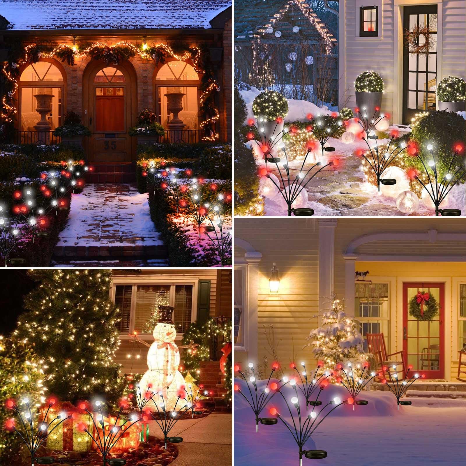 48 LED Solar Garden Lights Outdoor Waterproof - 6 Pack Red & White Solar Firefly Lights with Wind Swaying Effect for Pathway, Yard, Patio, and Landscape Decoration | Perfect for Evening Ambiance and Outdoor Parties