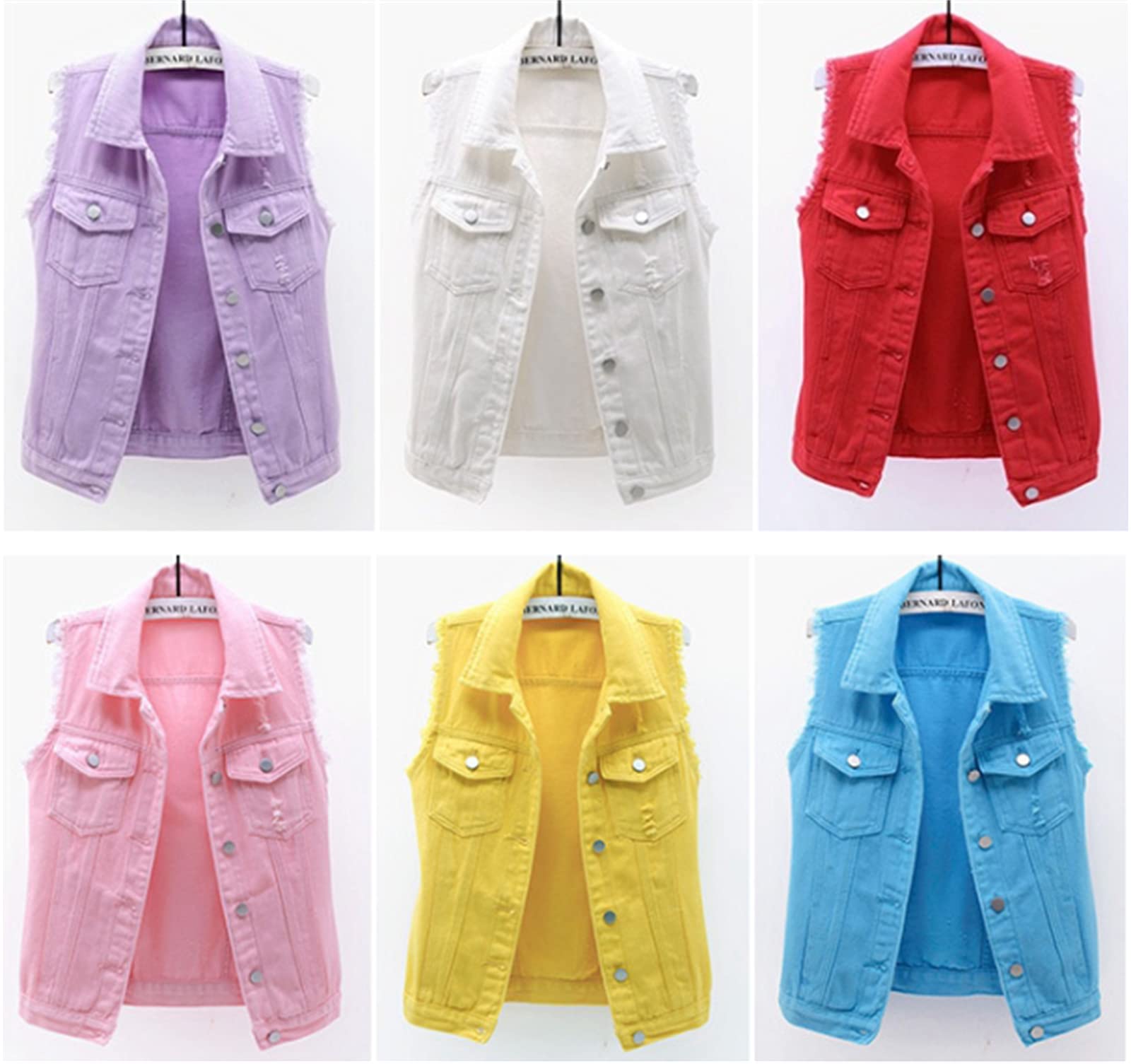 Women's Denim Vest Jacket - Sleeveless Washed Ripped Crop Jacket in Candy Colors | Casual Outfits, Streetwear, Spring & Summer Fashion