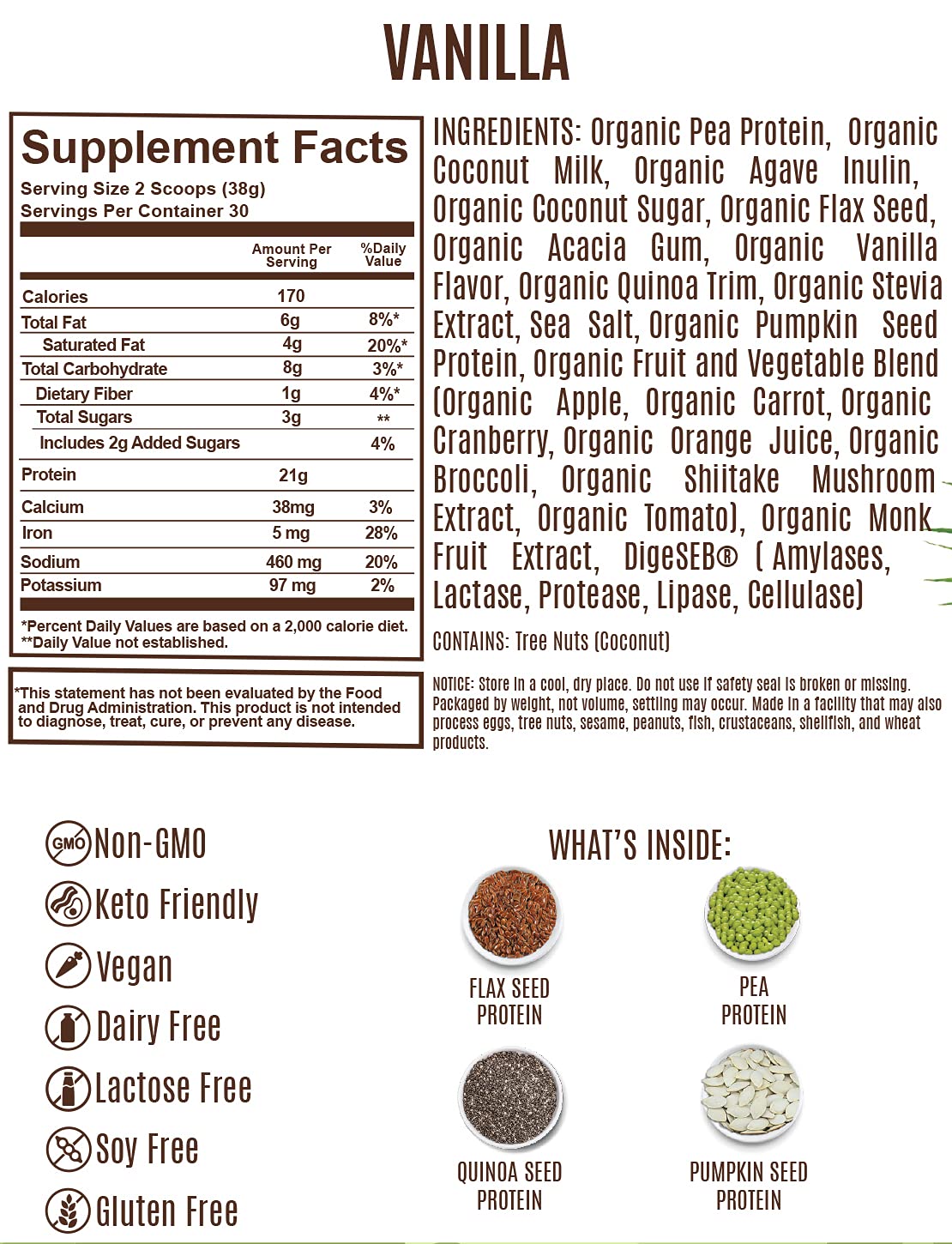 Organic Plant Based Protein Powder - Vegan, Gluten-Free, Non-GMO, Dairy Free (Vanilla, 2.5lb/1,140g) | Thriv THriV Nutrition | Perfect for Post-Workout Recovery & Healthy Smoothies