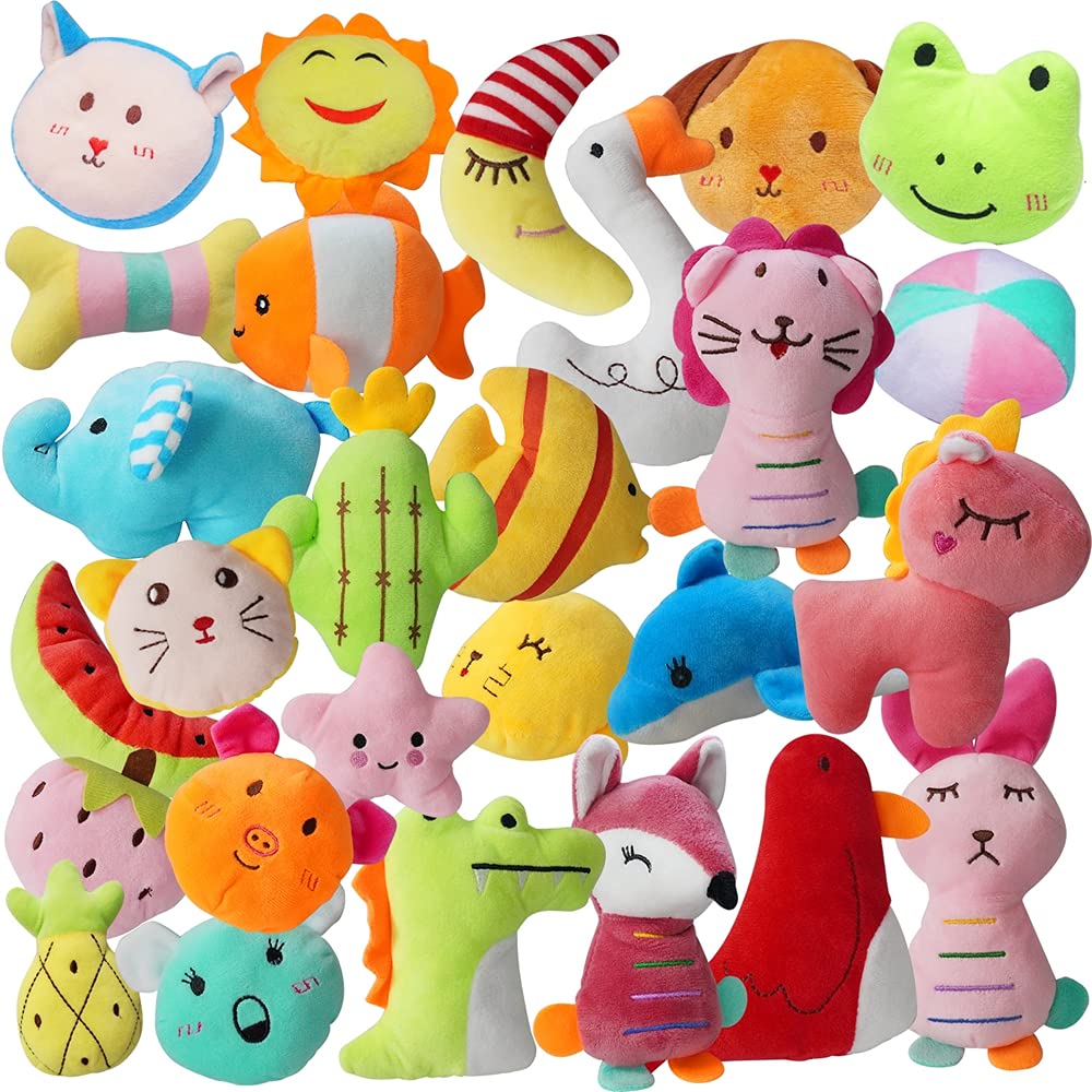 27 Pack Puppy Squeaky Toys - Assorted Cute Plush Dog Chew Toys with Different Squeaker Designs for Small Dogs - Perfect for Training, Playtime & Teething Relief
