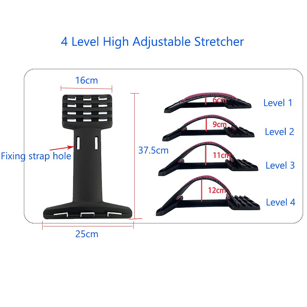 4-Level Adjustable Back Stretcher for Lumbar Support - Bed, Chair & Car Use - Purple Back Pain Relief Device for Relaxation & Spinal Decompression | Perfect for Office Workers, Drivers & Home Yoga Recovery