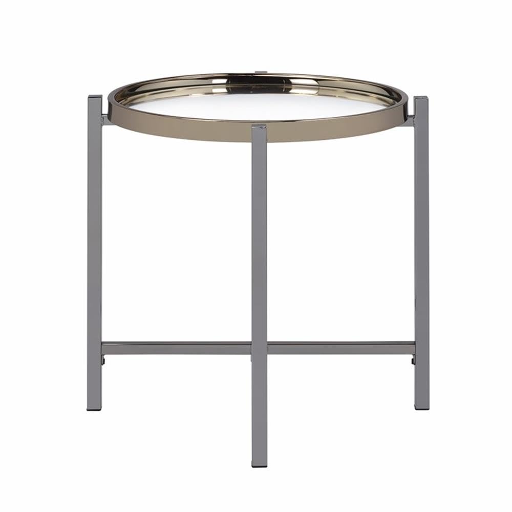 BOWERY HILL Modern Round Side Table with Gold Metal Edge - Perfect for Living Room, Bedroom or Office Accent Table