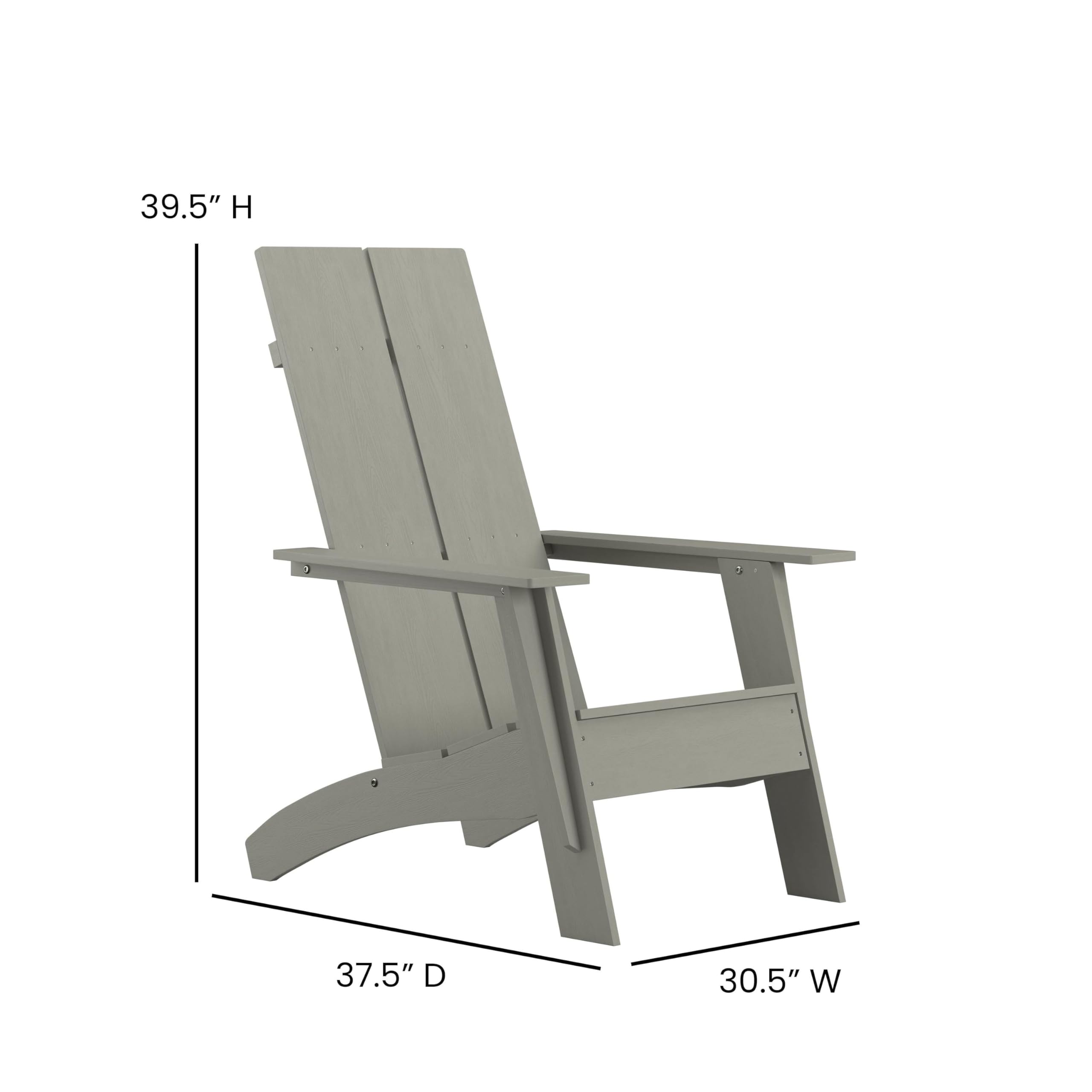 Set of 4 Modern 2-Slat Back Adirondack Chairs - Durable Gray All-Weather Poly Resin Outdoor Lounge Chairs for Patio, Garden, Poolside & Deck Relaxation