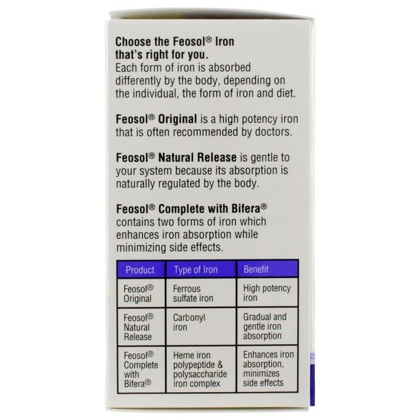 Feosol Bifera Iron Caplets - Complete Iron Supplement (30 Count, Pack of 5) for Energy Support & Healthy Blood - Ideal for Anemia Relief & Active Lifestyles