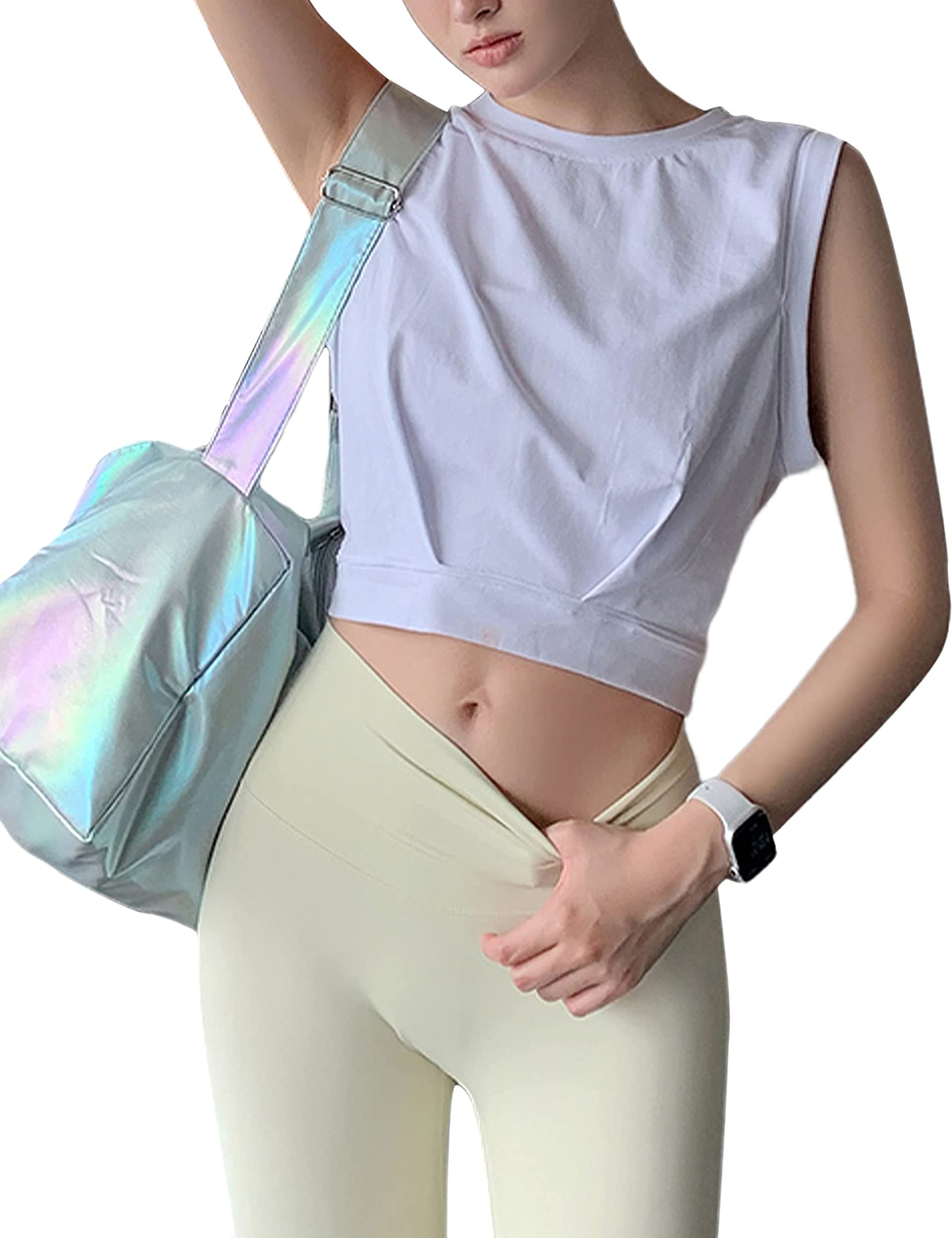 SCUSTY Women's Summer Cotton Cropped Tank Tops - Sleeveless Workout Shirts for Yoga, Running & Gym - Breathable Athletic Crop Top for Women