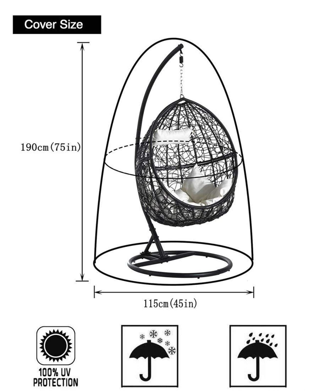 Durable Waterproof Hanging Egg Chair Cover with Zipper - Outdoor Swing Chair Dust Protector for Patio, Rattan Furniture - Perfect for Garden, Balcony & Backyard Relaxation