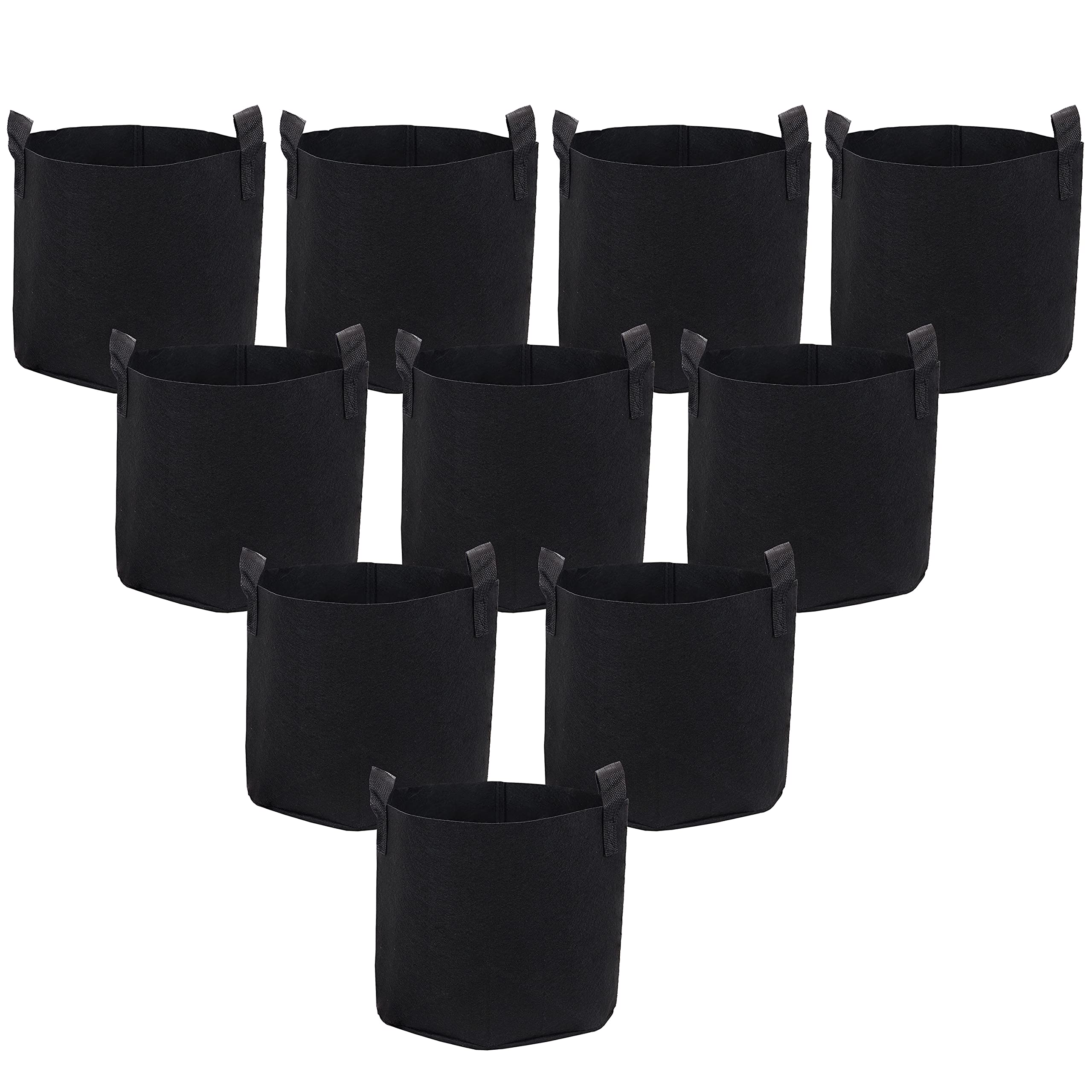 10-Pack 5-Gallon Black Garden Grow Bags for Vegetables & Plants - Heavy Duty 300 GSM Non-Woven Polypropylene Fabric Planters with Handles - Perfect for Indoor/Outdoor Gardening, Balcony Planting & Urban Farming
