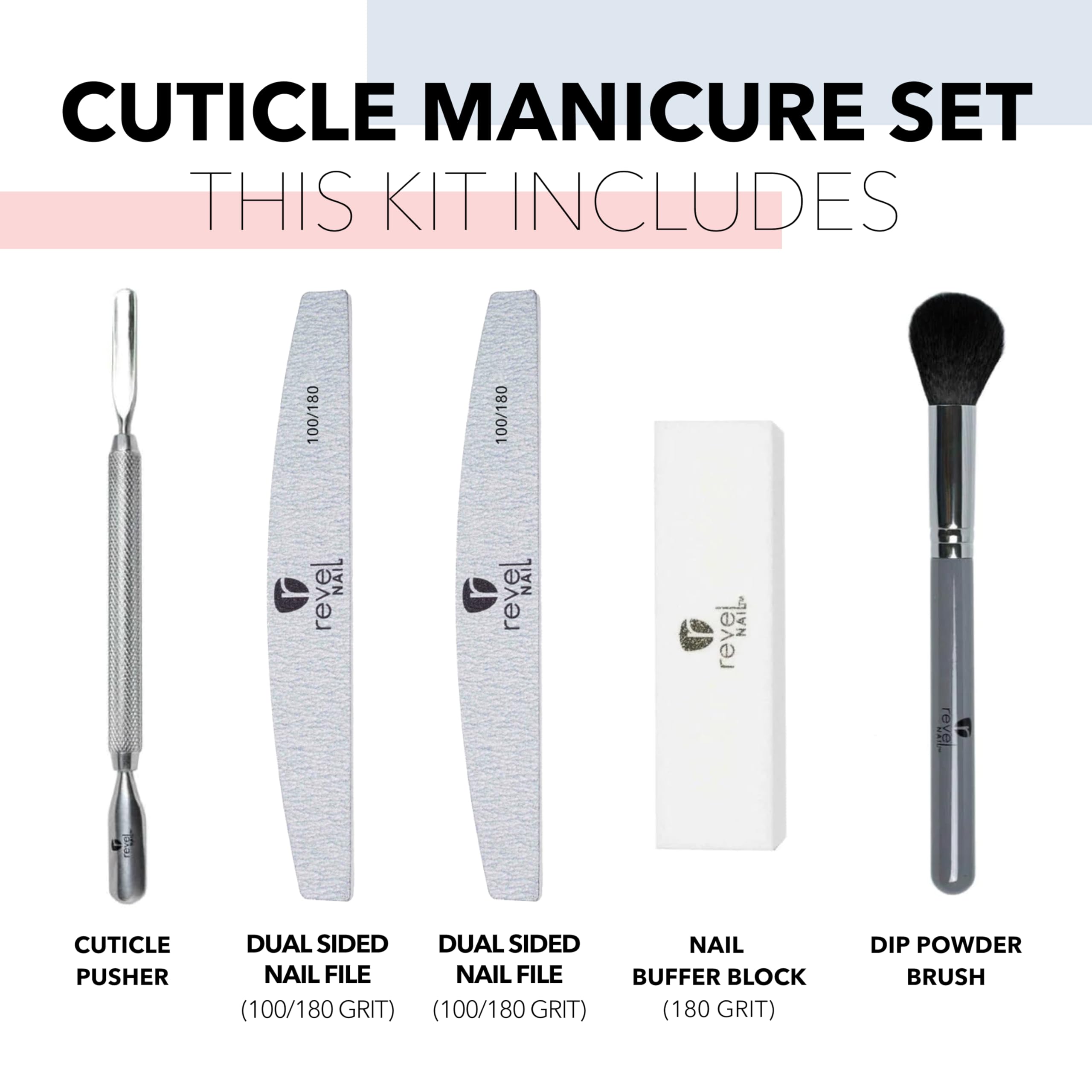 Revel Professional Nail Tool Kit - Dip Powder & Gel Polish Manicure Set with Cuticle Pusher, Nail File, Buffer, Powder Brush & Clipper in Travel Case | At-Home Salon & DIY Nail Care Essentials