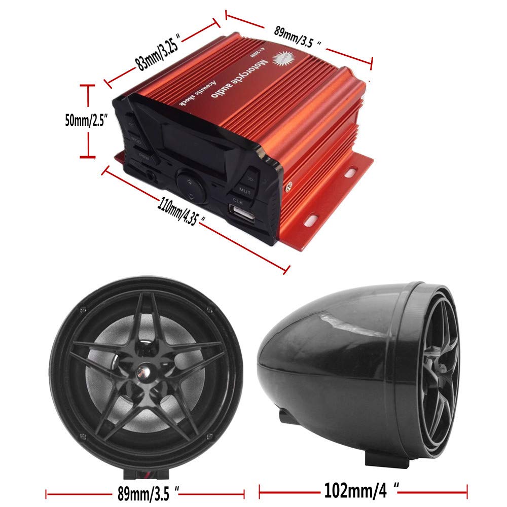 12V 4-Channel UTV ATV Golf Cart Motorcycle Bluetooth Speaker System - Weatherproof MP3 Music Player with AUX/USB/SD/FM Radio - Perfect for Off-Road, Motorbike & Outdoor Adventures
