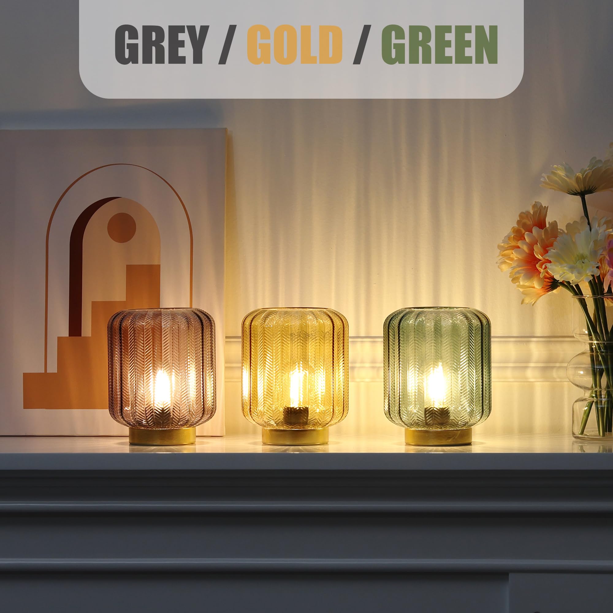 Modern Battery Operated Table Lamp - Gold Glass LED Decorative Lighting for Living Room, Bedroom, Office & Nightstand - Perfect for Reading, Relaxing & Home Decor
