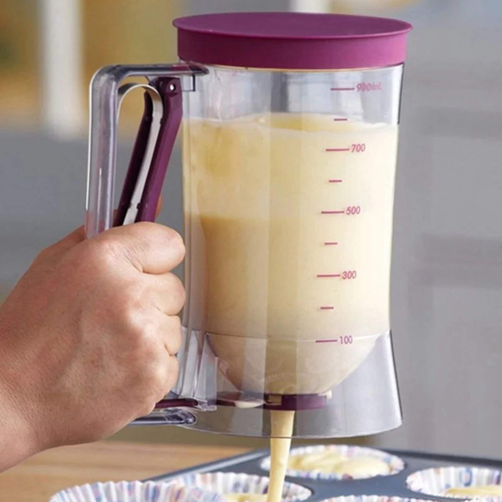 Batter Dispenser for Waffles, Pancakes & Cupcakes - Precise Measuring Cup with Spout for Baking Tools - Perfect for Home Bakery, Cookie Dough & Cake Batter - Ideal for Kitchen, Breakfast & Dessert Making