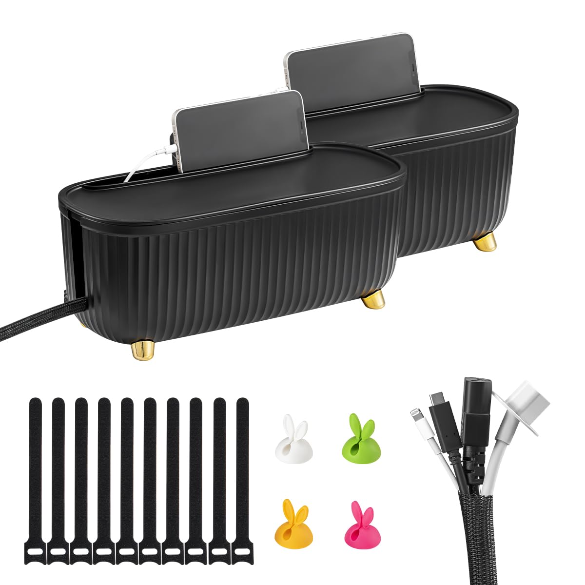 Cable Management Box - Cord Organizer for TV, Computer & Laptop Wires - Neat Cable Storage Solution for Home & Office (Black) | Perfect for Desk, Entertainment Center & Workspace Organization