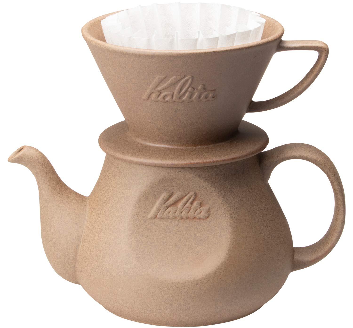 Premium Kalita HASAMI & #35199 Ceramic Coffee Pot - 23.7oz (700ml) Japanese Sandstone Drip Brewer - Brown Hasami Ware for Pour Over Coffee Making - Perfect for Home Brewing, Cafes & Gift Giving