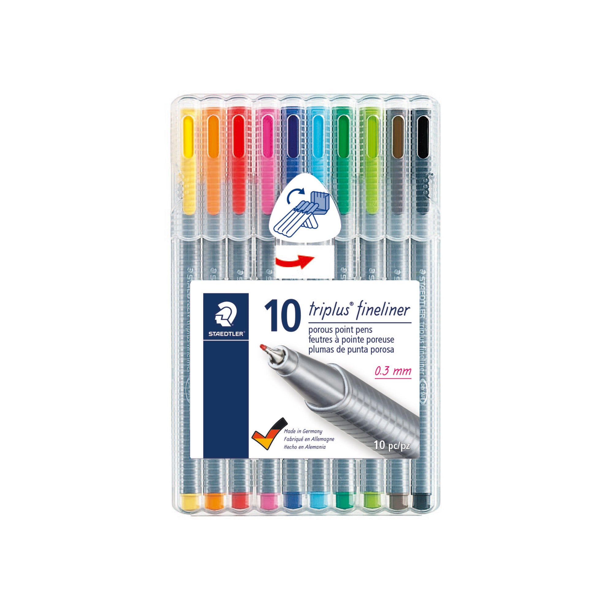 10 Pack Triplus Fineliners 334 - Premium Fine Tip Colored Pens for Drawing, Sketching & Note Taking - Perfect for Artists, Students & Office Use