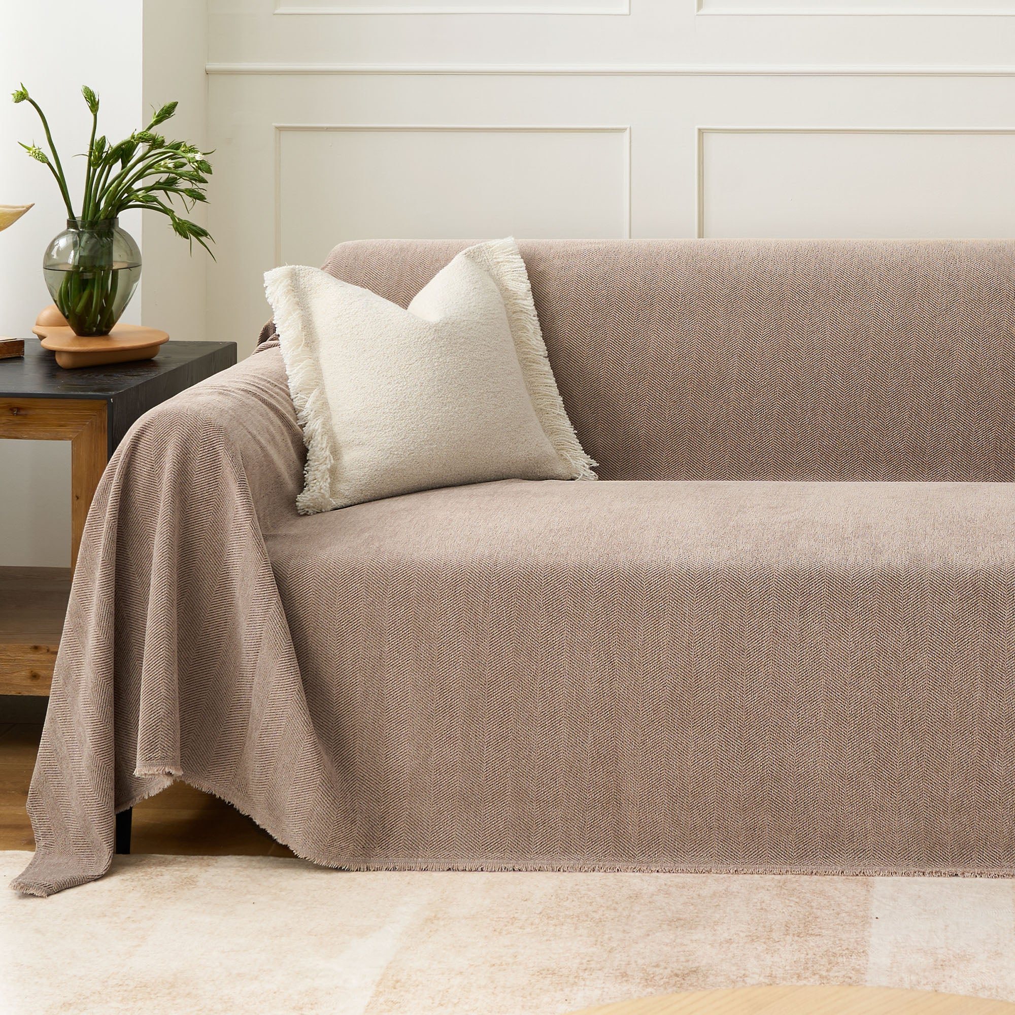 Durable Pet-Friendly Herringbone Sofa Cover - Protects Furniture from Scratches & Stains - Perfect for Living Room, Family Room & Pet Owners
