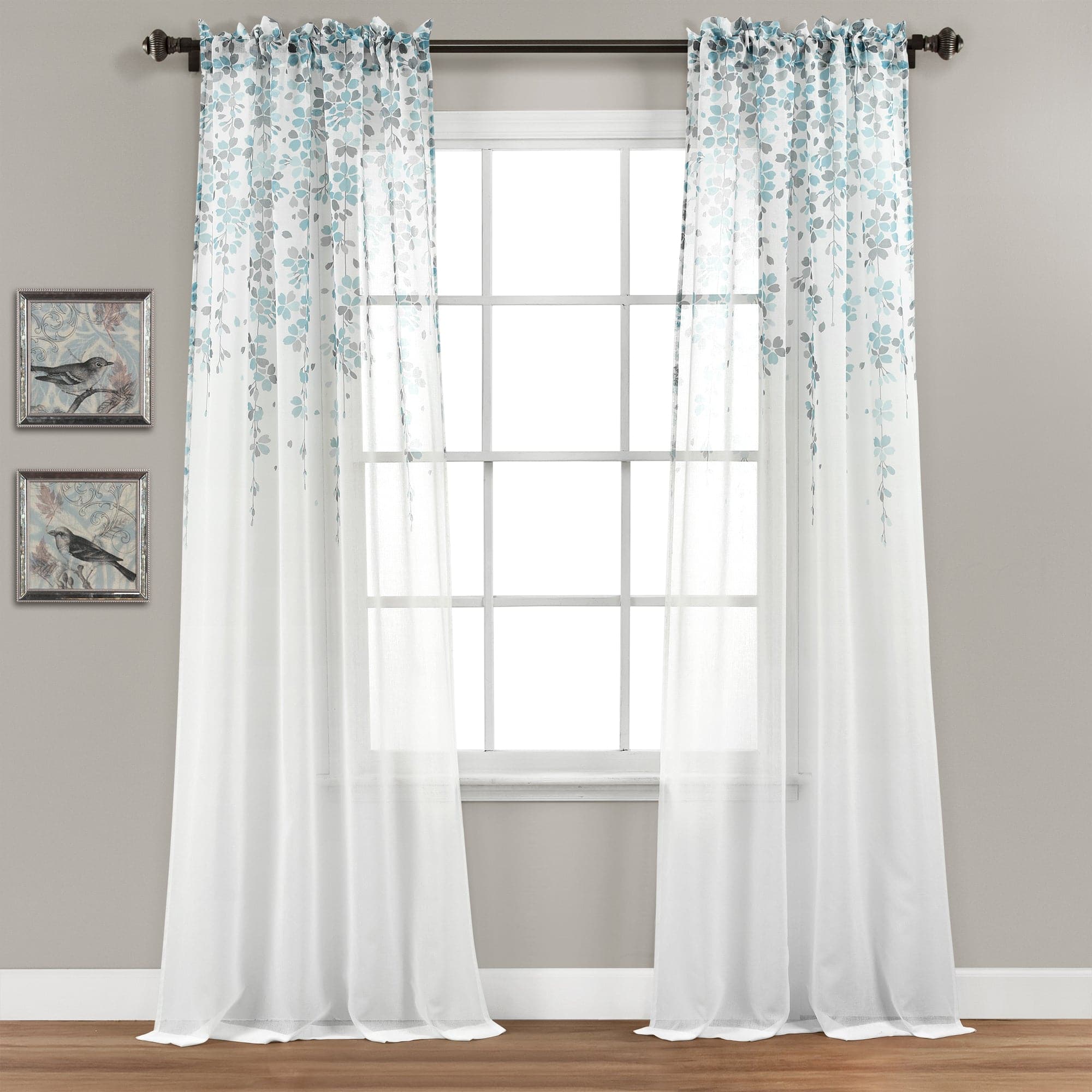 Elegant Weeping Flower Sheer Window Curtain Panel Set - Light Filtering Sheer Curtains for Living Room, Bedroom & Nursery - Soft Floral Design for Home Decor