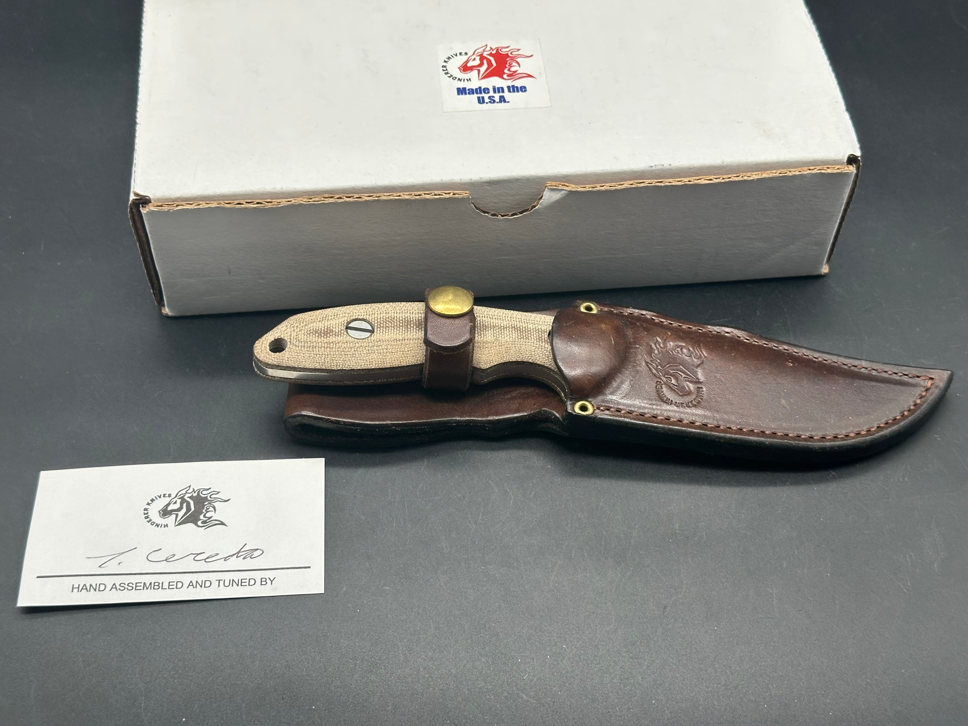 Hinderer Emmett Bowie Fixed Blade Knife - 20CV Stonewashed Steel, Green Micarta Handle - Hunting, Camping, Outdoor Survival Gear