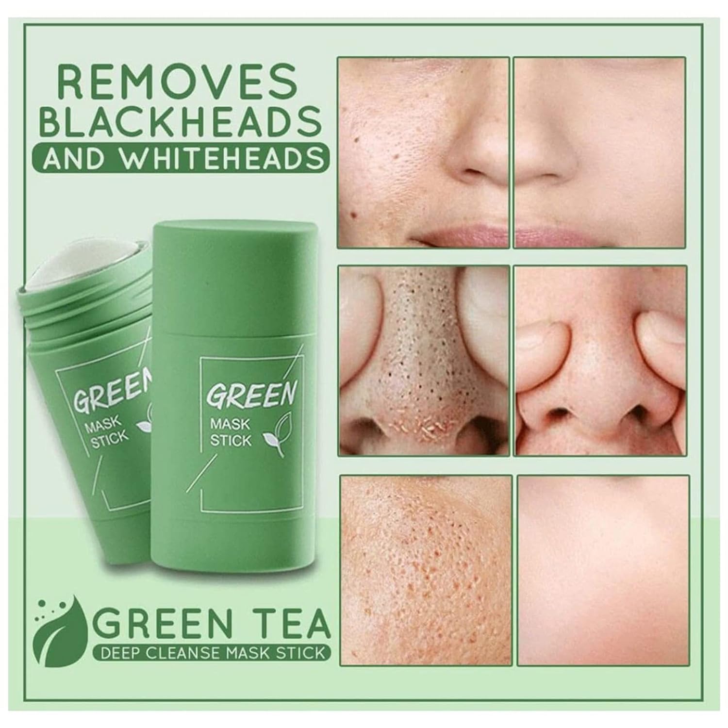 Green Tea & Charcoal Clay Face Mask Set - Purifying Stick Mask & Peel Off Mask for Oil Control, Anti-Acne & Deep Cleansing | Detoxifying Facial Treatment for Oily & Problem Skin | Perfect for Daily Skincare Routine & Spa Night