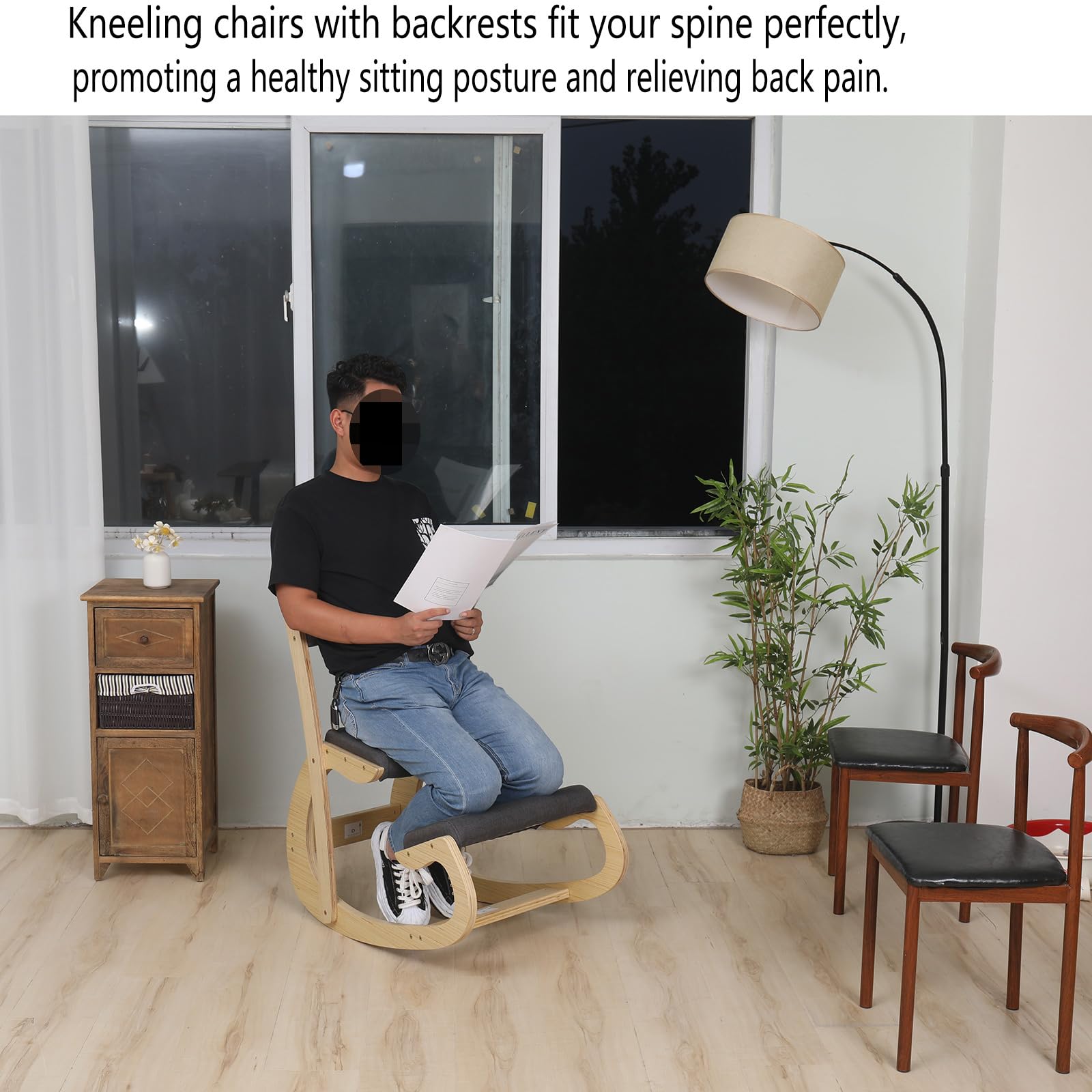 Ergonomic Kneeling Chair - Adjustable Rocking Office Chair with Back Support for Home & Desk, Wooden Kneeling Stool for Better Posture | Perfect for Home Office, Meditation & Back Pain Relief