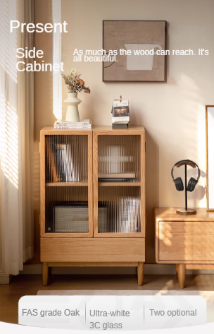 Modern Solid Oak & Beech Wood Side Cabinet - Minimalist Design for Living Room, Bedroom or Office Storage