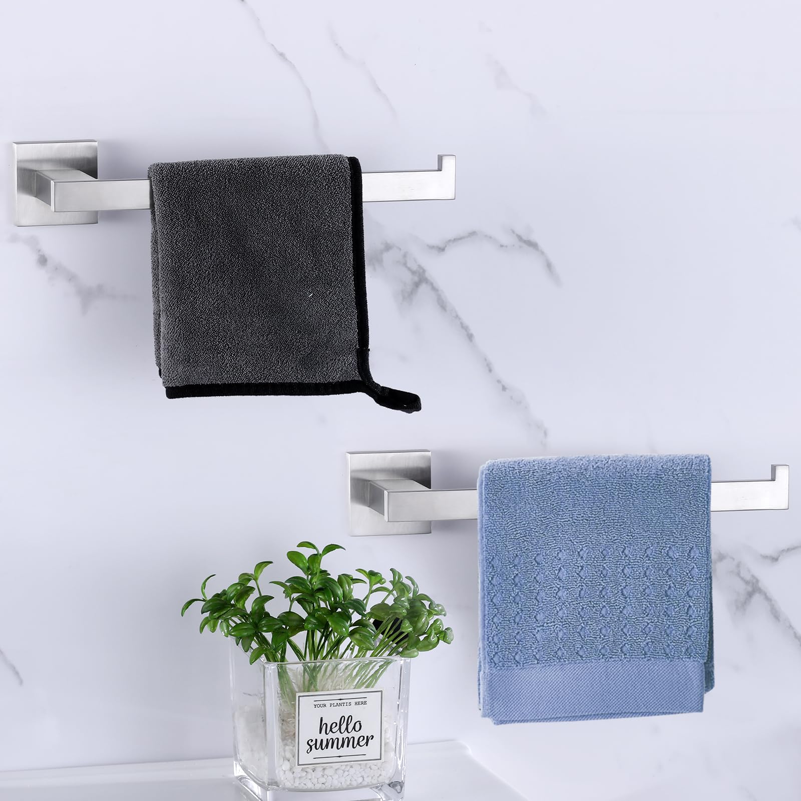 Brushed Nickel Square Hand Towel Holder - Heavy Duty Wall Mounted Towel Ring & Bar for Bathroom & Kitchen - Durable Bathroom Hardware (A9006BN) - Perfect for Hand Towels, Dish Towels & Bath Accessories