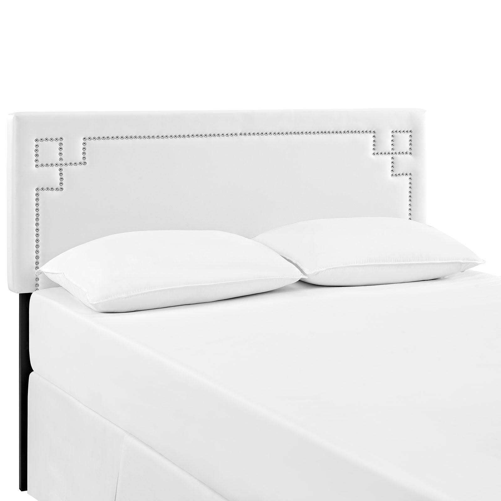 Modway Josie White Faux Leather Upholstered Queen Size Headboard with Nailhead Trim - Elegant Bedroom Decor for Modern Master or Guest Room