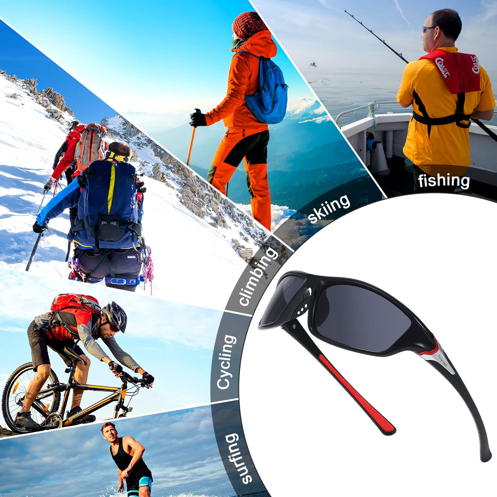 Cindeer 6 Pairs Men's Polarized Sunglasses UV400 Protection Wrap Around Sports Sunglasses for Hiking Fishing Driving Cycling Running Golf - Lightweight & Shatterproof for Outdoor Activities