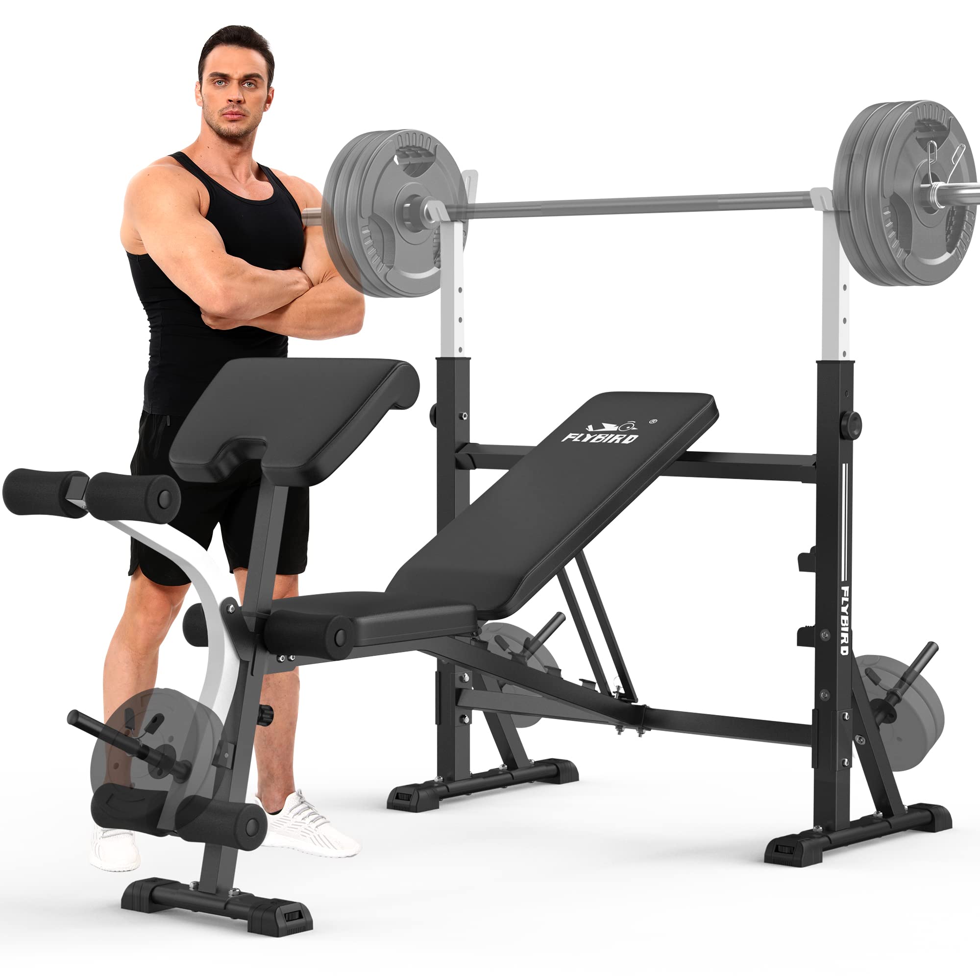 FLYBIRD Adjustable Weight Bench for Home Gym - Strength Training Bench Press Set with Preacher Curl Pad & Leg Developer - Perfect for Full Body Workouts, Strength Building & Home Fitness Training