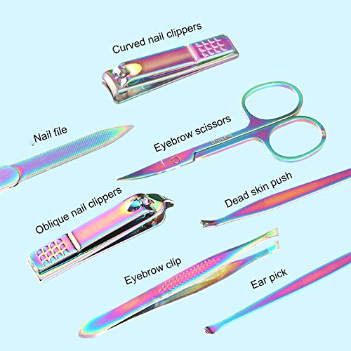 Premium 7-Piece Titanium Nail Clipper Set - Stainless Steel Manicure & Pedicure Tools with Colorful Handles for Professional Nail Care at Home, Salon, or Travel