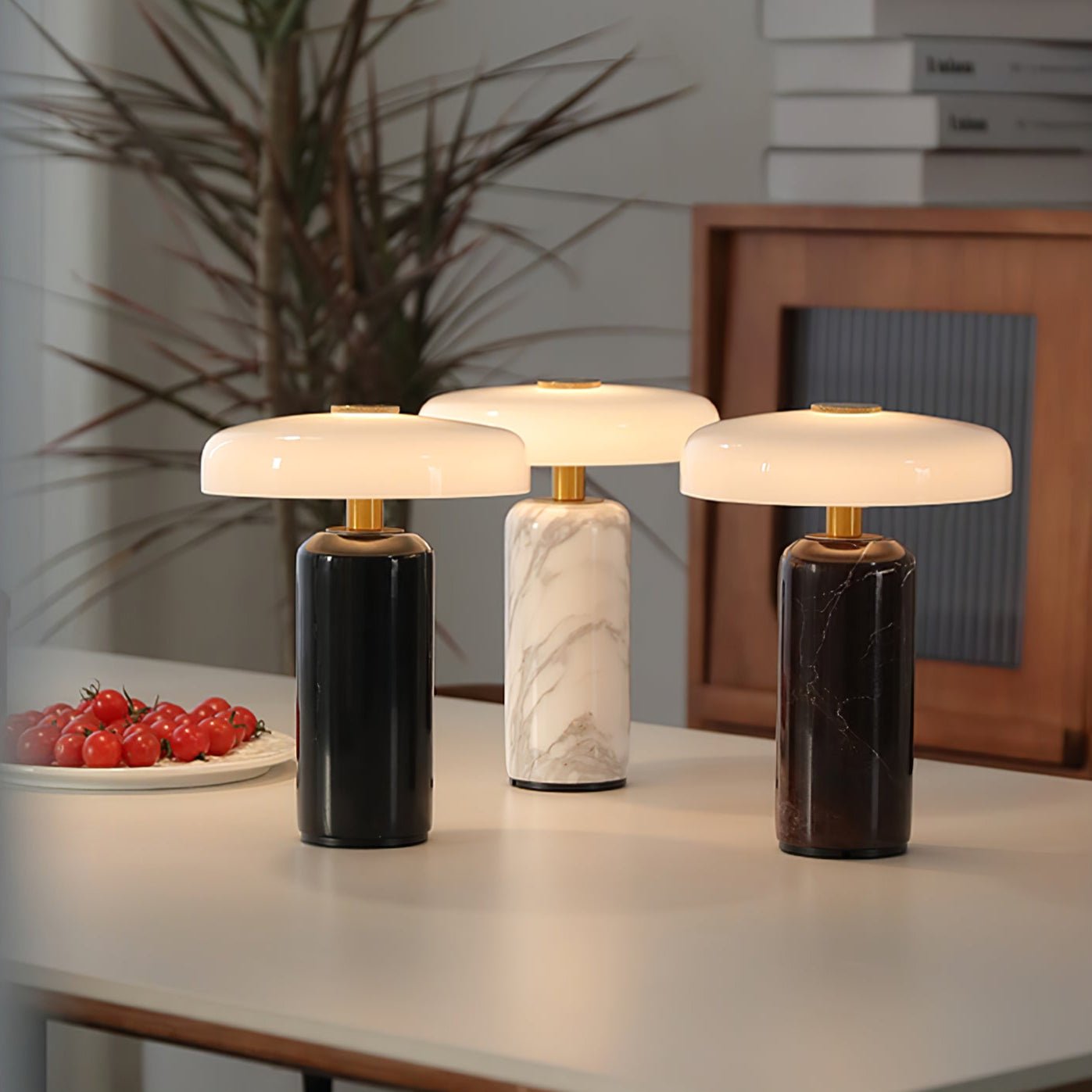 Elegant Lunara Marble Table Lamp - Modern Home & Office Decor Lighting for Bedroom, Living Room, Study - Dimmable LED Desk Lamp with USB Port