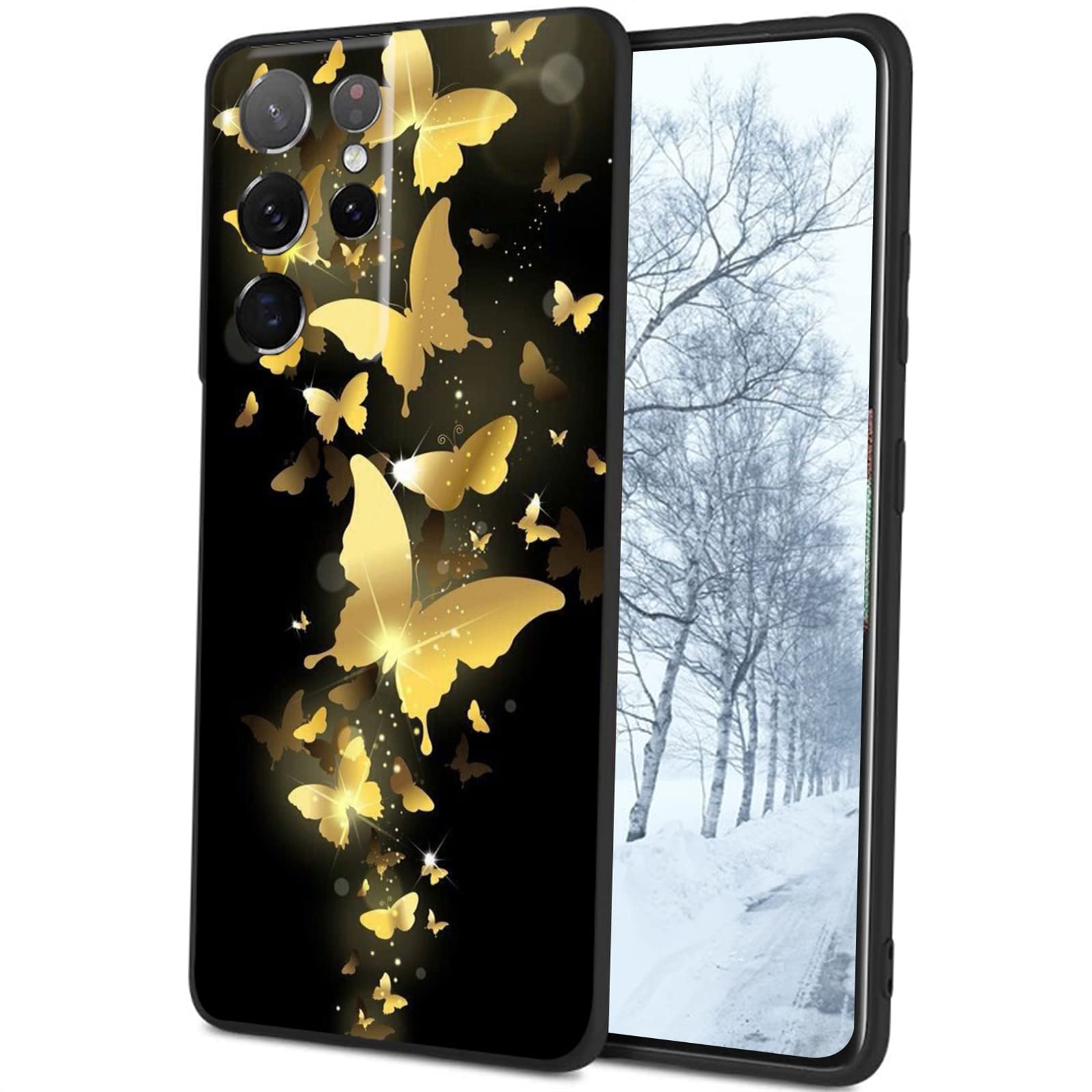 Samsung Galaxy S21 Ultra/S30 Ultra Case - Butterfly Night Starry Sky Design, Soft Silicone Protective Cover with Trendy Gold Butterflies Graphic for Women & Men | Perfect for Daily Use, Travel, and Gift Giving