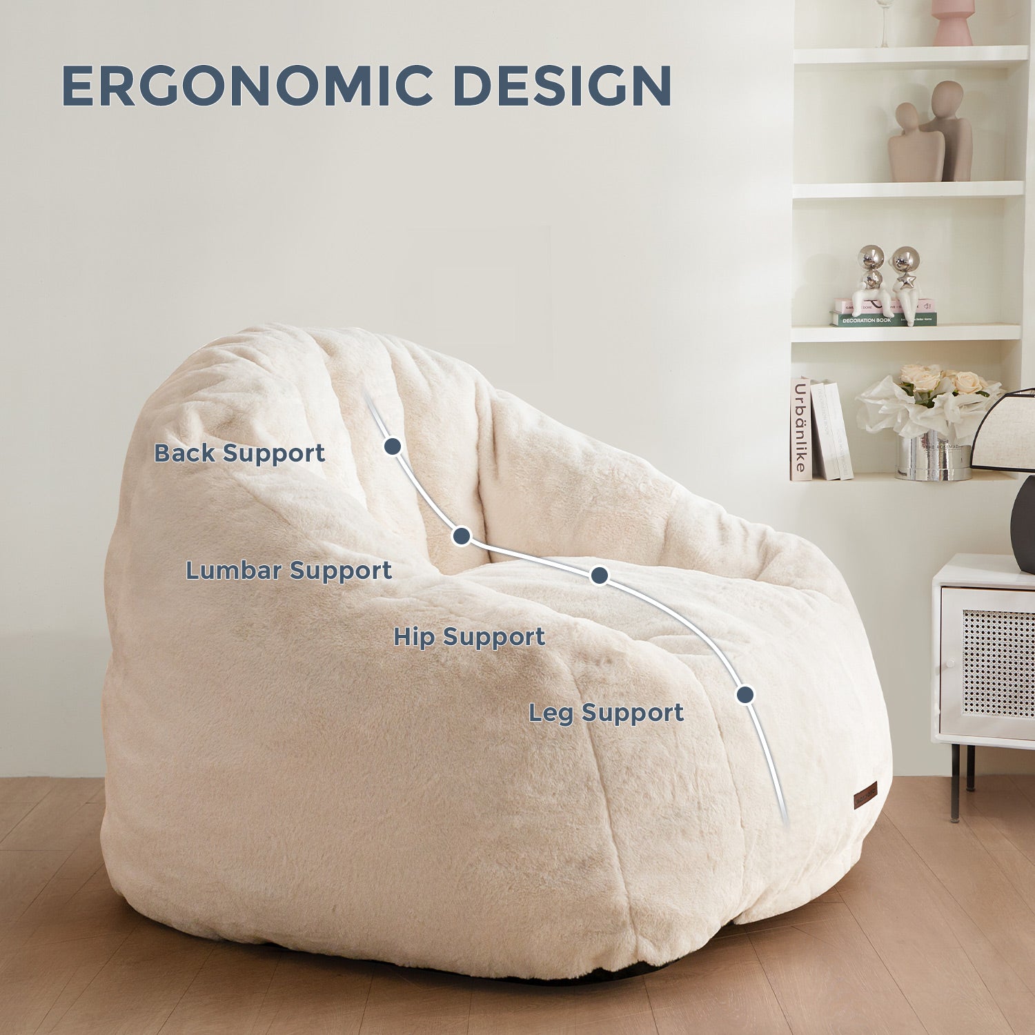 MAXYOYO Giant Bean Bag Chair - Oversized Faux Fur Shell Design with Premium Filler | Ultra Comfortable Lounge Chair for Living Room, Bedroom, Game Room & Dorm