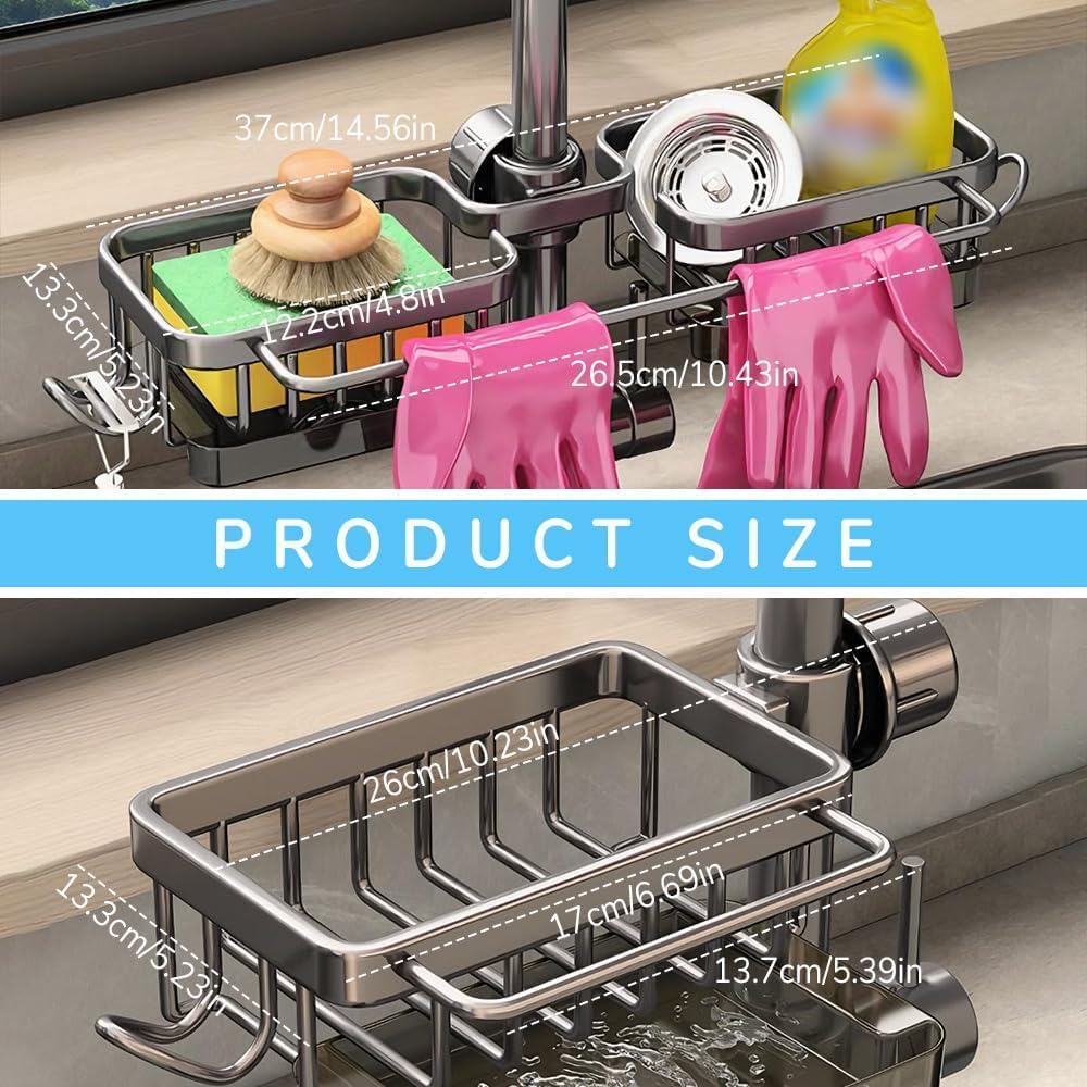 Multifunctional Kitchen Sink Organizer Rack for Sponge & Utensils - Black