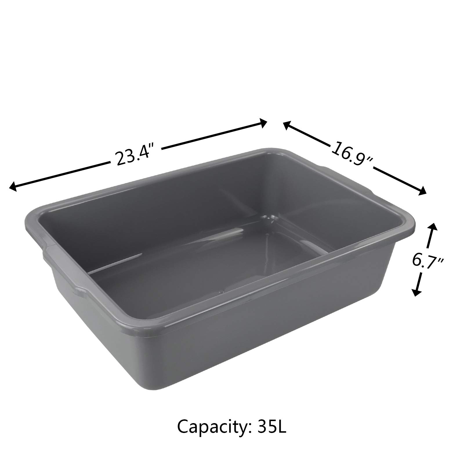 4-Pack Large Commercial Bus Tubs - 32L Heavy-Duty Plastic Tote Boxes for Restaurants, Catering & Food Service (Grey) - Perfect for Dishwashing, Food Storage & Kitchen Organization