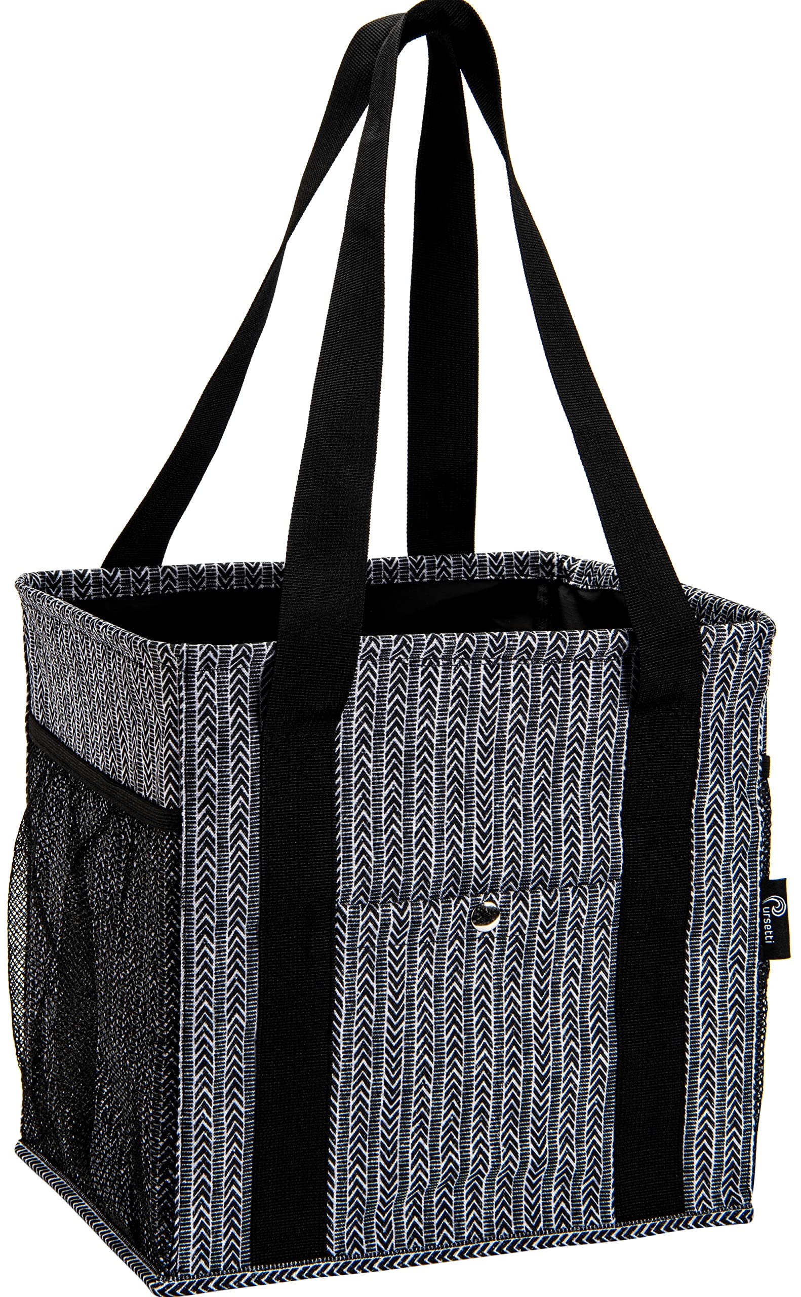 Pursetti Small Utility Tote Bag for Women with 4 Exterior Pockets - Lightweight Reusable Grocery Shopping Bag, Work Tote for Office, Teacher, Nurse & Lunch - Perfect for Daily Commute, Errands & Travel (Herringbone)