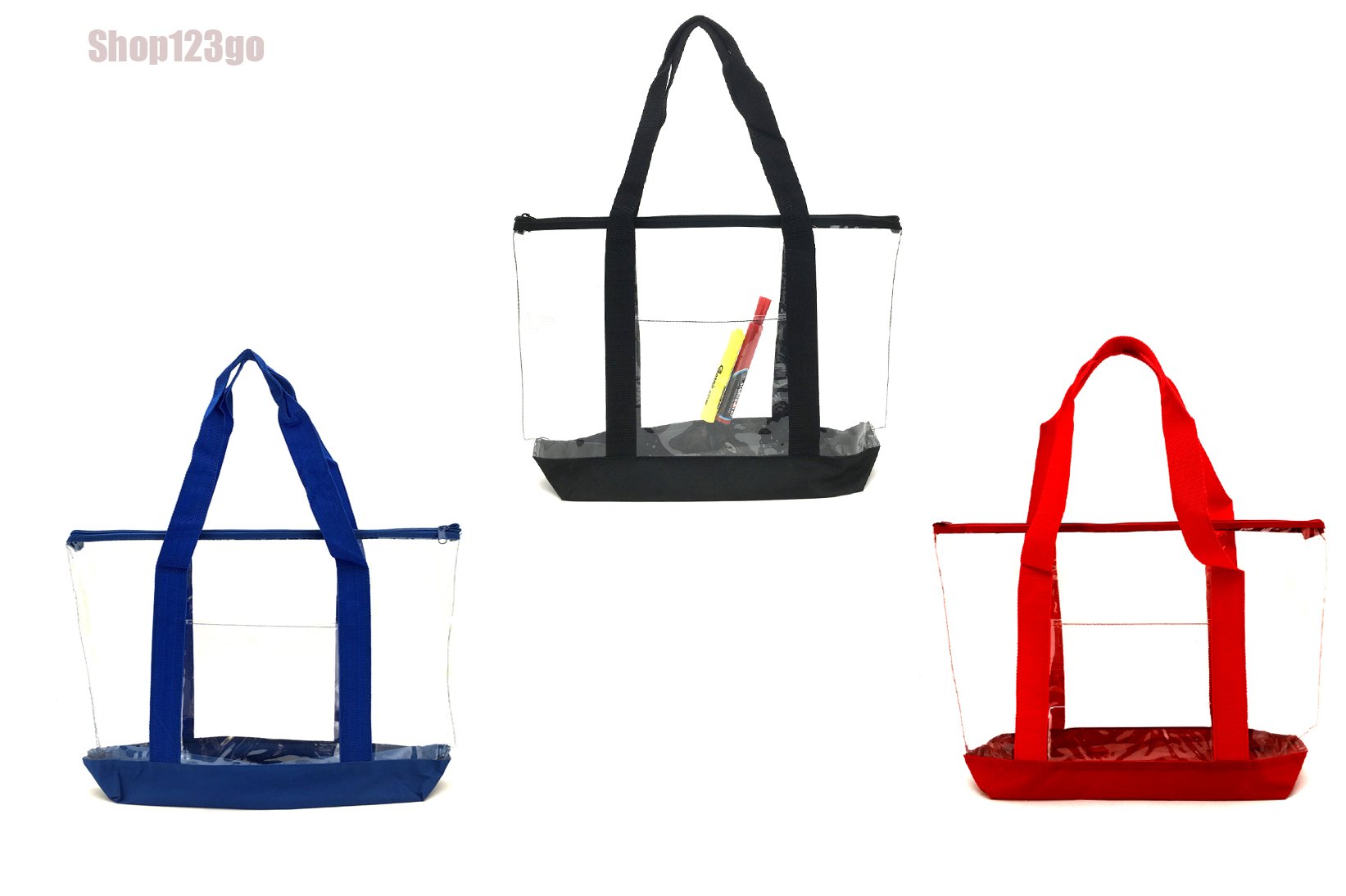 Clear PVC Zipper Tote Bag - Waterproof Security Work Tote for Office, Gym & Travel - Red Transparent Shoulder Bag for Women & Men