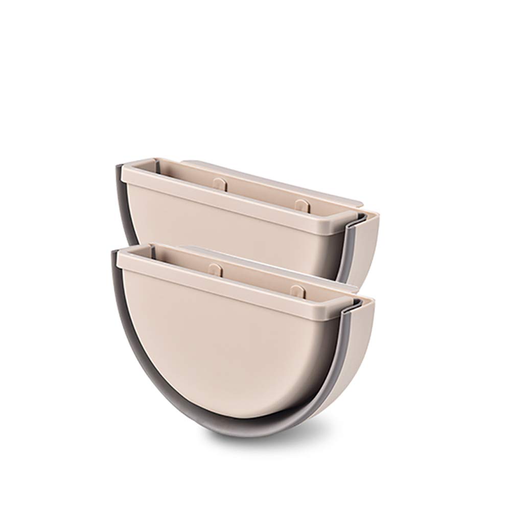 Bocotous 2-Pack Foldable Hanging Trash Can for Kitchen, Bathroom & Cabinet Door - Wall Mounted Waste Bin for Compact Spaces (Beige) | Perfect for Small Apartments, RVs & Clutter-Free Homes