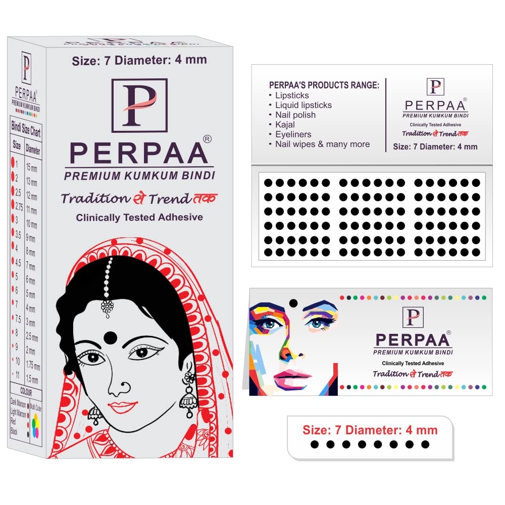 PERPAA Premium Black Round Bindi for Women - Velvet Sticker Pack of 6 Boxes (15 Flaps Each) - Elegant Indian Forehead Jewelry for Weddings, Parties & Festivals - Black Combo No.33