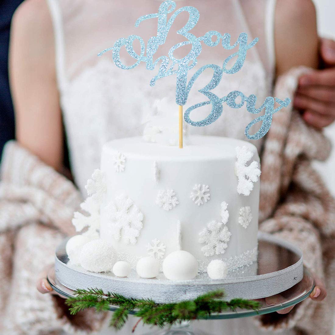 Blue Glitter Boy Cake Topper - It's a Boy, Prince, Baby Shower, Gender Reveal, Birthday Party Decorations - Gold Glitter - Perfect for Baby Showers, Gender Reveal Parties, and First Birthday Celebrations