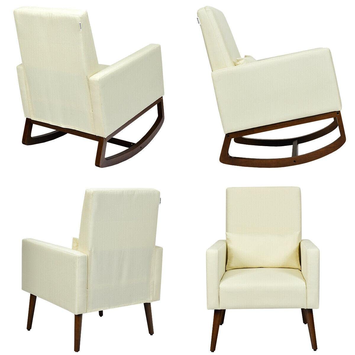 2-in-1 Fabric Upholstered Rocking Chair Armchair with Pillow - Beige Mikalo Rocker Chair for Living Room, Nursery & Outdoor Camping - Comfortable Rocking Recliner for Relaxation & Nursing
