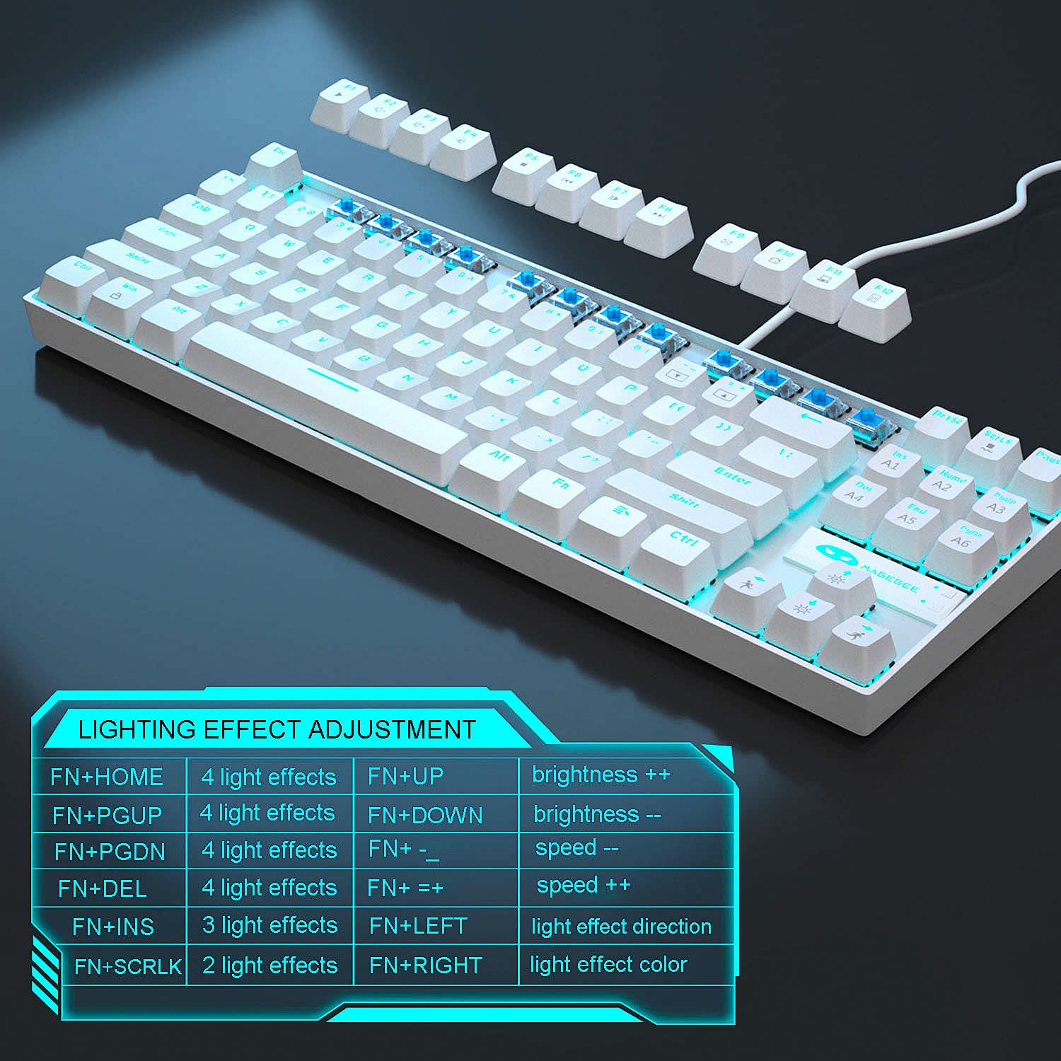 MageGee MK-Star White Mechanical Gaming Keyboard - 87 Key TKL Compact Wired Keyboard with Blue Switches & LED Backlit for Windows PC/Laptop - Perfect for Gaming, Typing, and Office Work